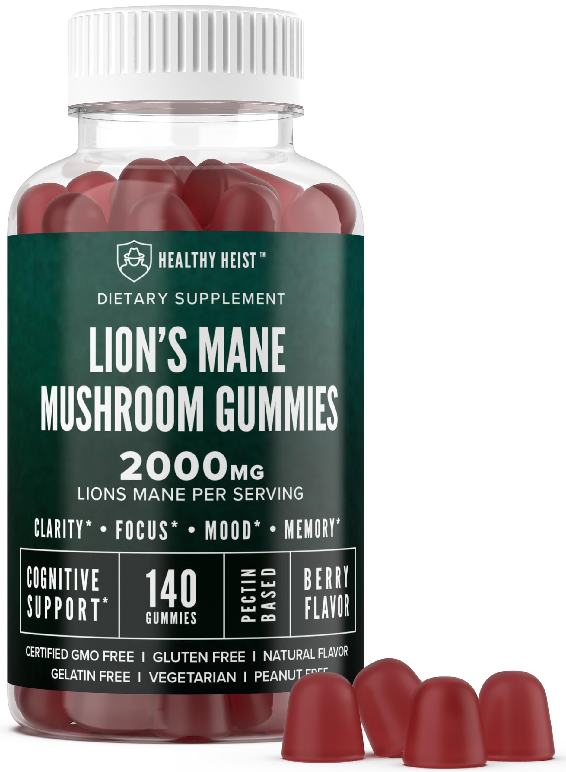 HEALTHY HEIST Lions Mane Mushroom Gummies 2000 mg 10:1 Extract, 140 Count