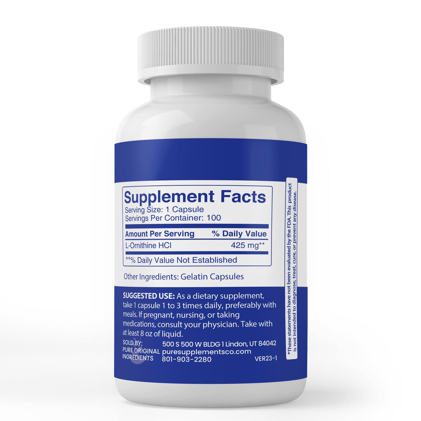 Pure Original Ingredients L-Ornithine 100 Capsules