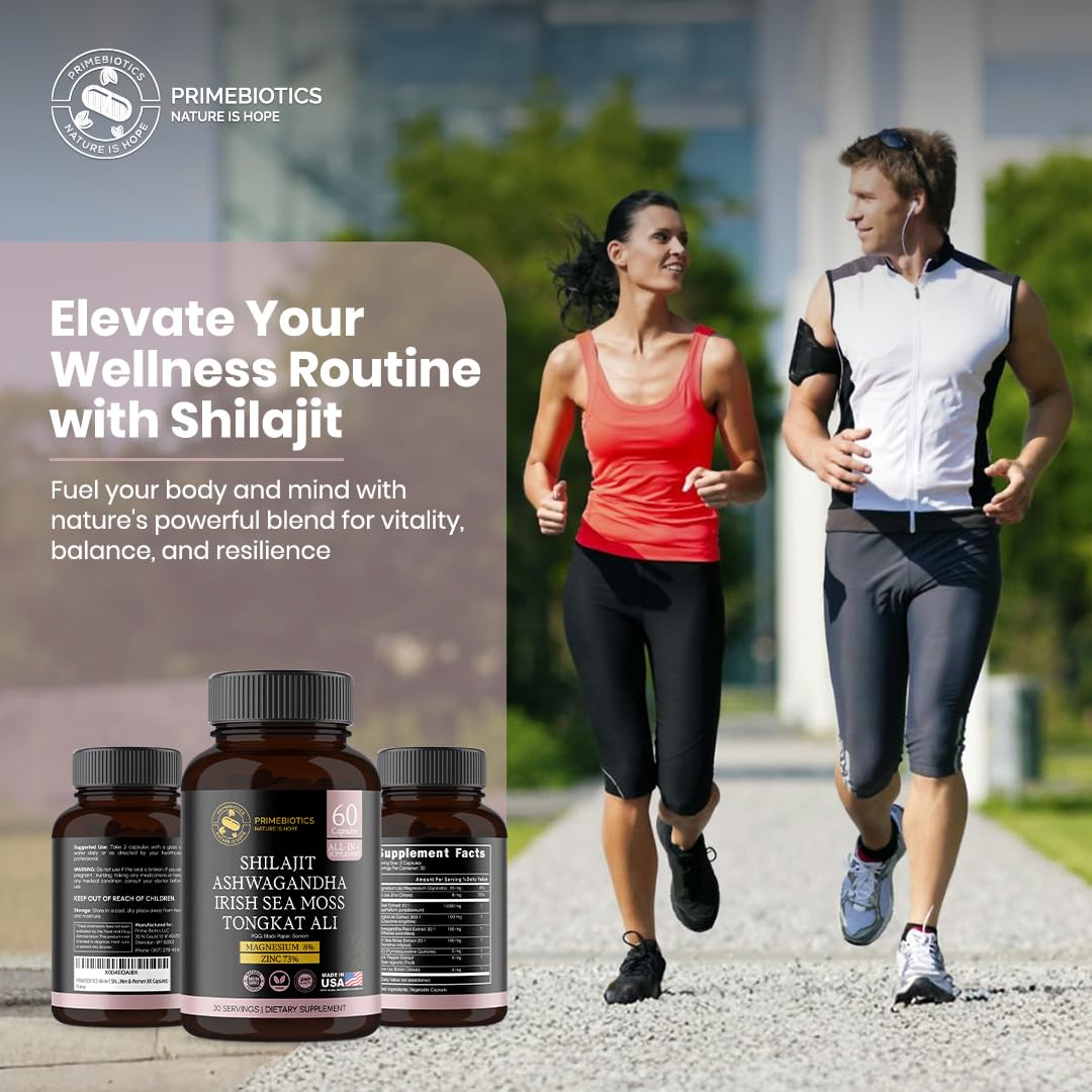 PrimeBiotics Men’s Vitality & Performance Support – Natural Formula Premium Shilajit, Tongkat Ali, Zinc, Magnesium & Boron – Natural Male Support for Energy, Vitality & Muscle Growth, 60 Capsules