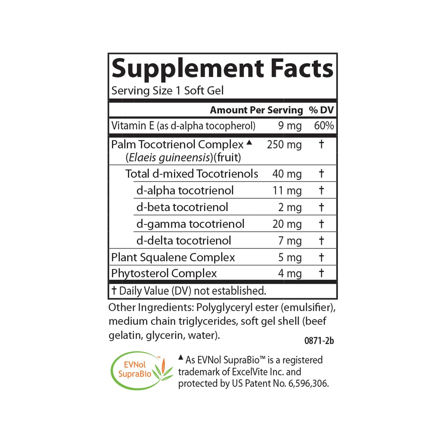 Carlson Tocomin SupraBio Full Spectrum Tocotrienol Complex Non-GMO Tocotrienols Alpha Beta Gamma Delta Softgels, 60