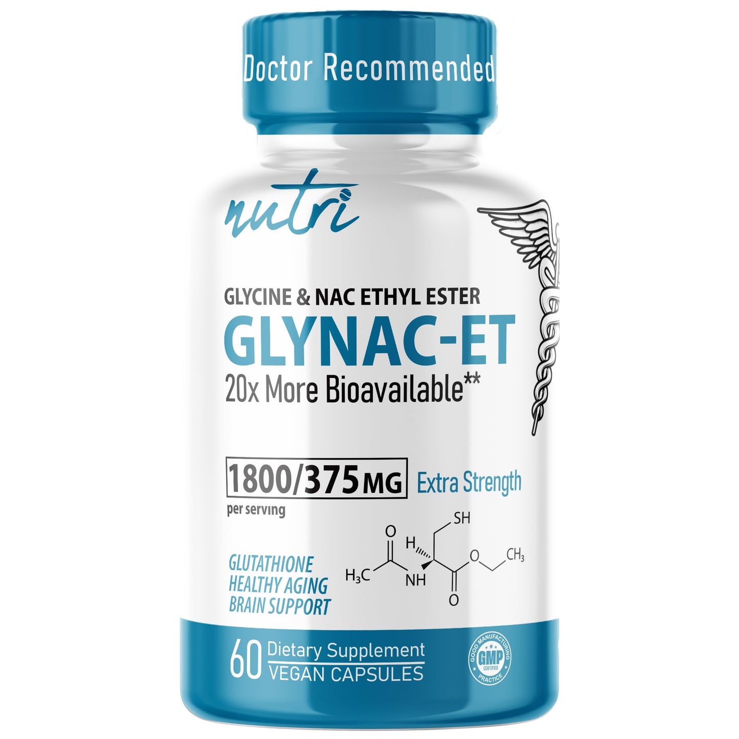 Nature's Fusions Nutri NAC Ethyl Ester + Glycine - Extra Strength 375mg NACET with Selenium 60 Capsules