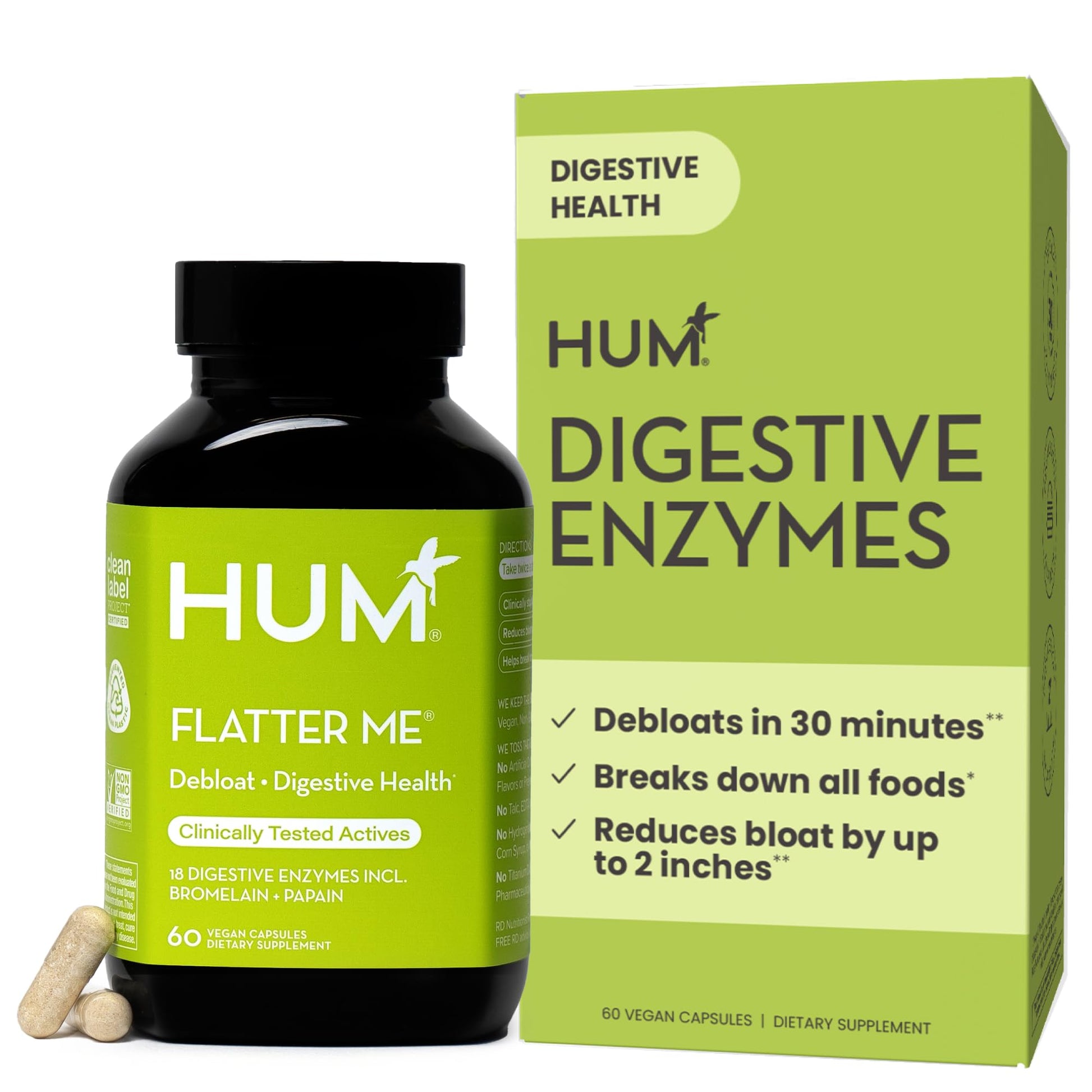 HUM Flatter Me Digestive Enzymes for Women & Men, 60 Capsules