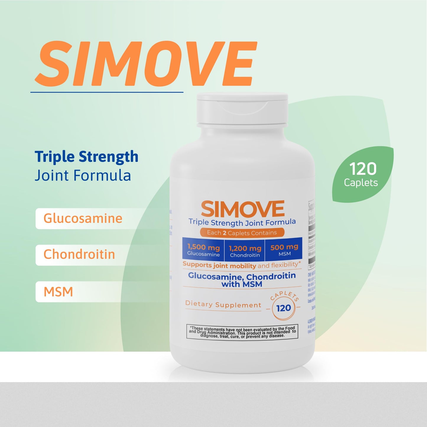 Nutra Nutrition Simove Glucosamine Chondroitin MSM Joint Support Supplement Caplets 120