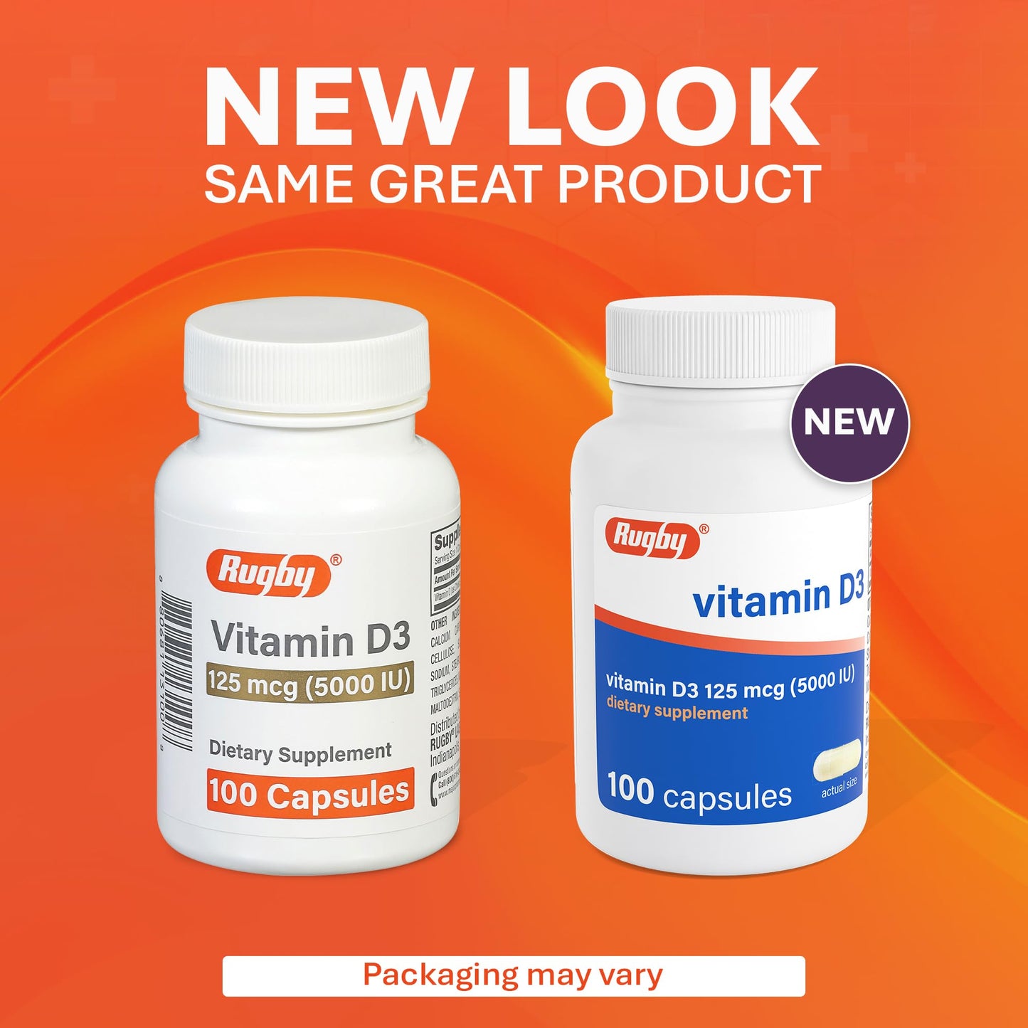 Rugby Laboratories Vitamin D3 5,000 IU (125 mcg) Vitamin D Dietary Supplement for Bone, Teeth, and Immune Health Capsule, 100 Count