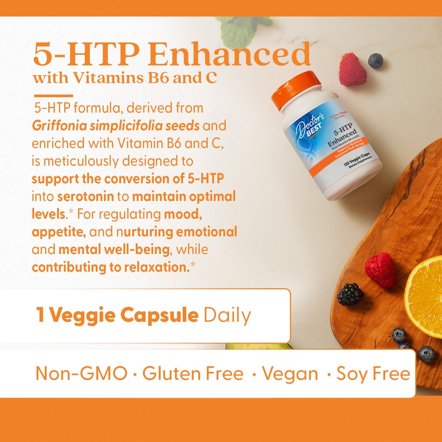 Doctor's BEST 5-HTP Enhanced with Vitamins B6 & C Capsule 120 Count