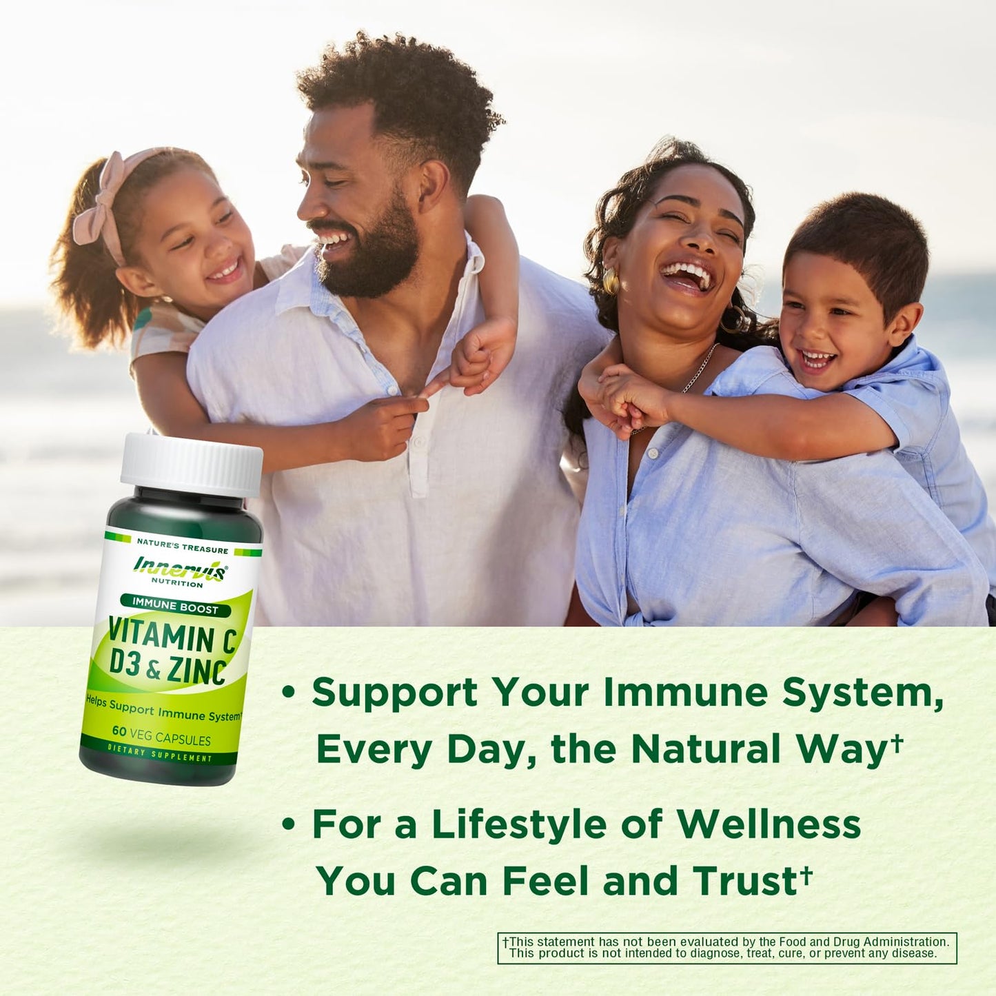 INNERVISNUTRITION Immune Boost Complex Vitamin C 900mg, D3 2500 IU & Zinc 25mg Capsules, 60 Count