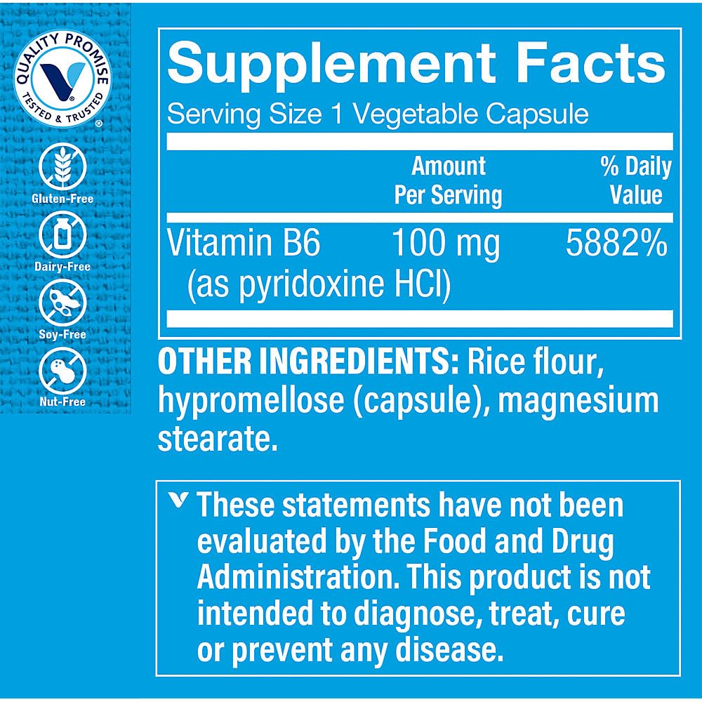 The Vitamin Shoppe Vitamin B6 100mg Capsule, 100 Count