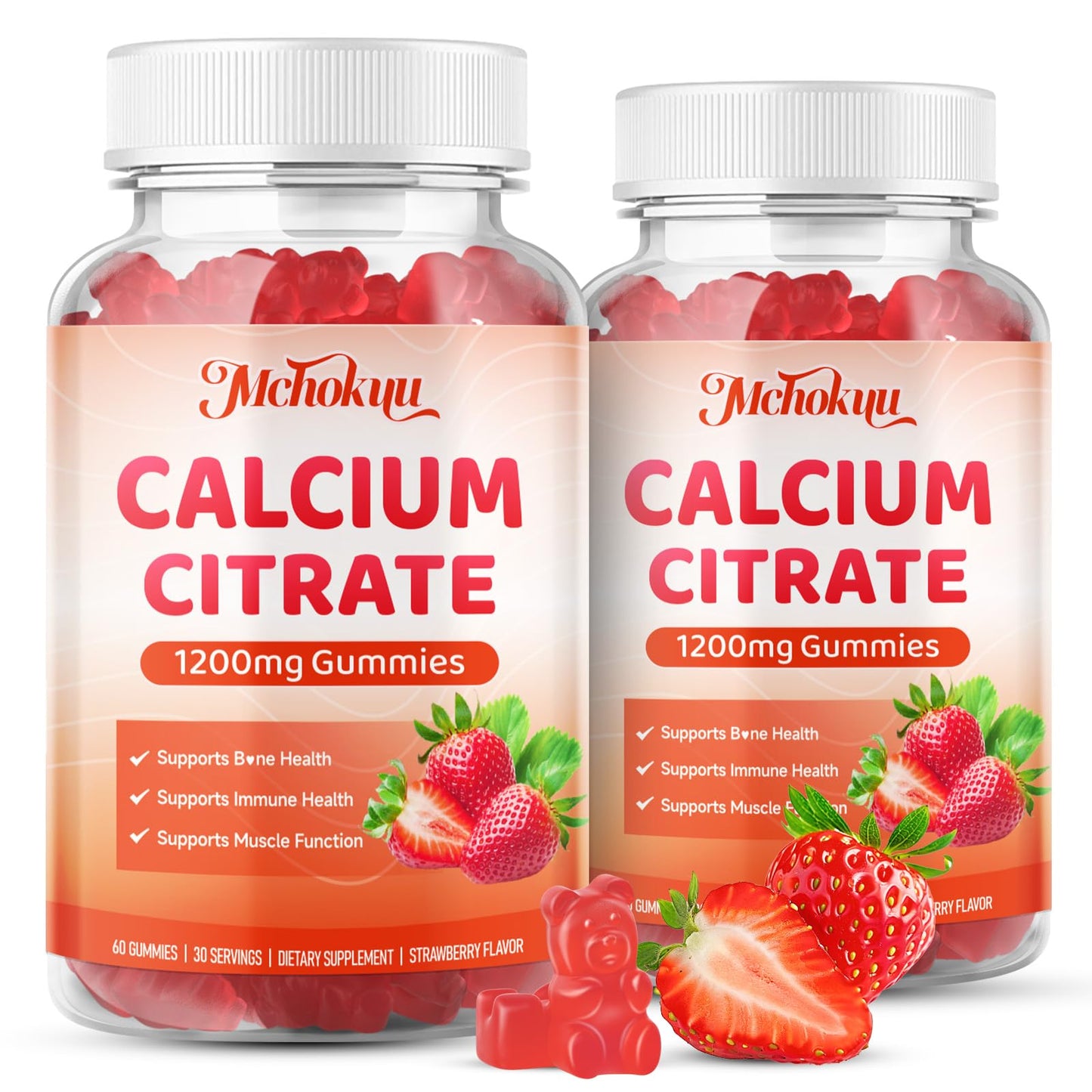 Mchokuu Calcium Citrate Gummies 1200mg Chewable Calcium Supplements for Women and Men, 120 Count