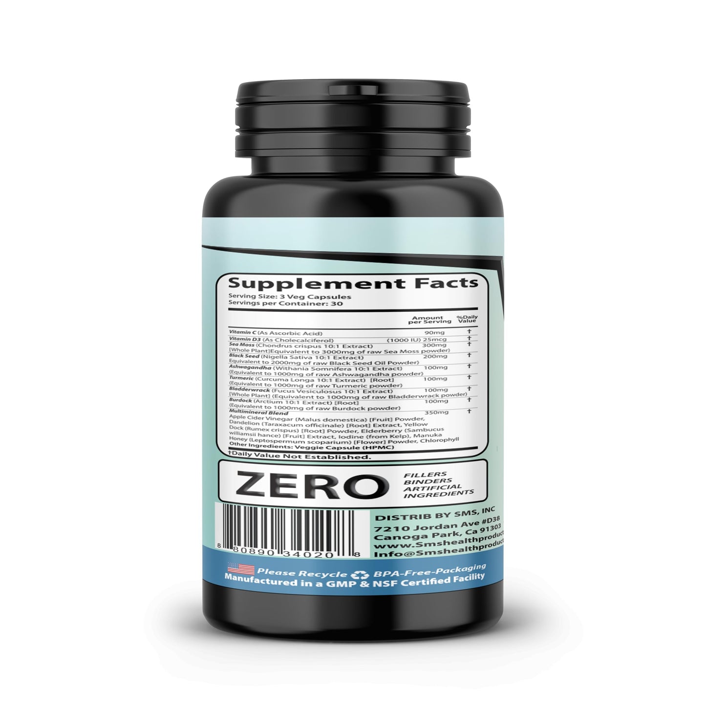 SMSHEALTHPRODUCTS.com Sea Moss Black Seed Oil Supplement 90 Veggie Capsules