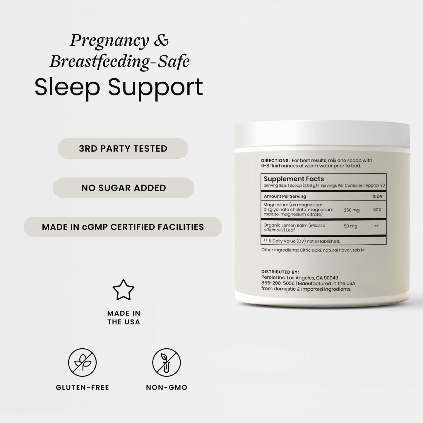 Perelel Sleep Support Magnesium Powder with Lemon Balm 2.96 oz