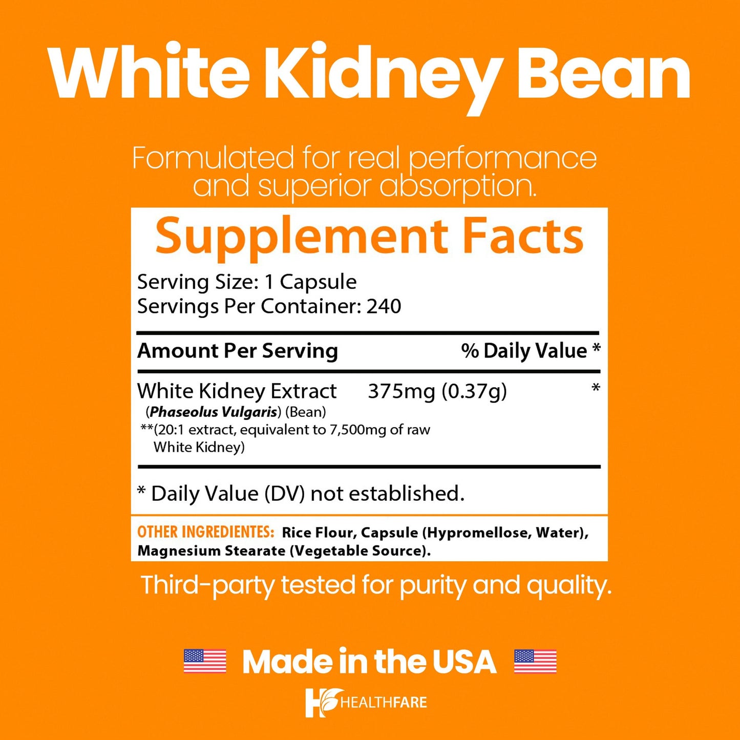Healthfare White Kidney Bean Extract Capsules 240 Count