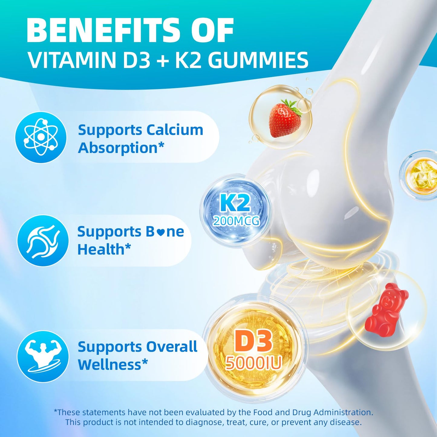 Mchokuu Vitamin D3 K2 Gummies with Calcium, 120 Gummies