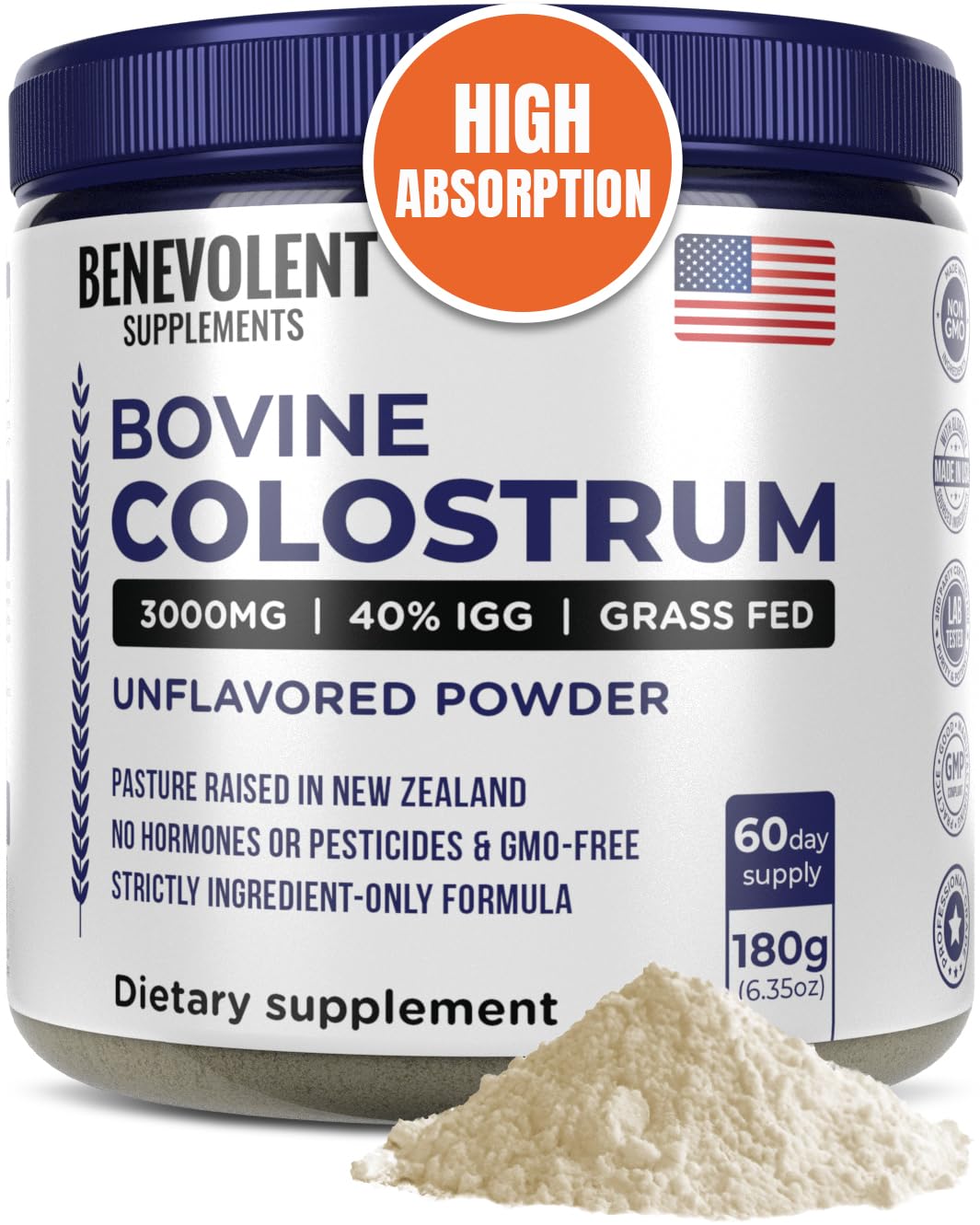 Benevolent Nourishment Bovine Colostrum Powder Supplement 60 Servings