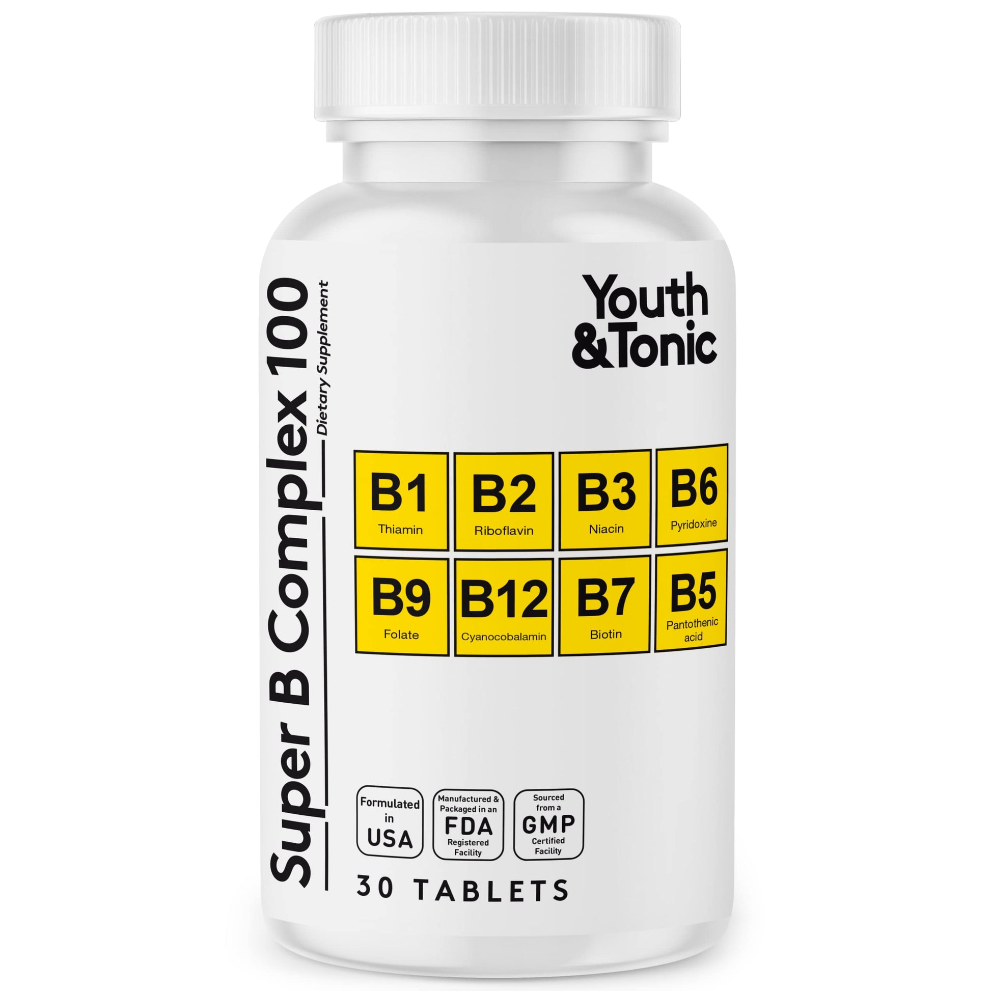 Youth & Tonic Super B Complex B-100 with Choline, Inositol & PABA Tablet 30 Count