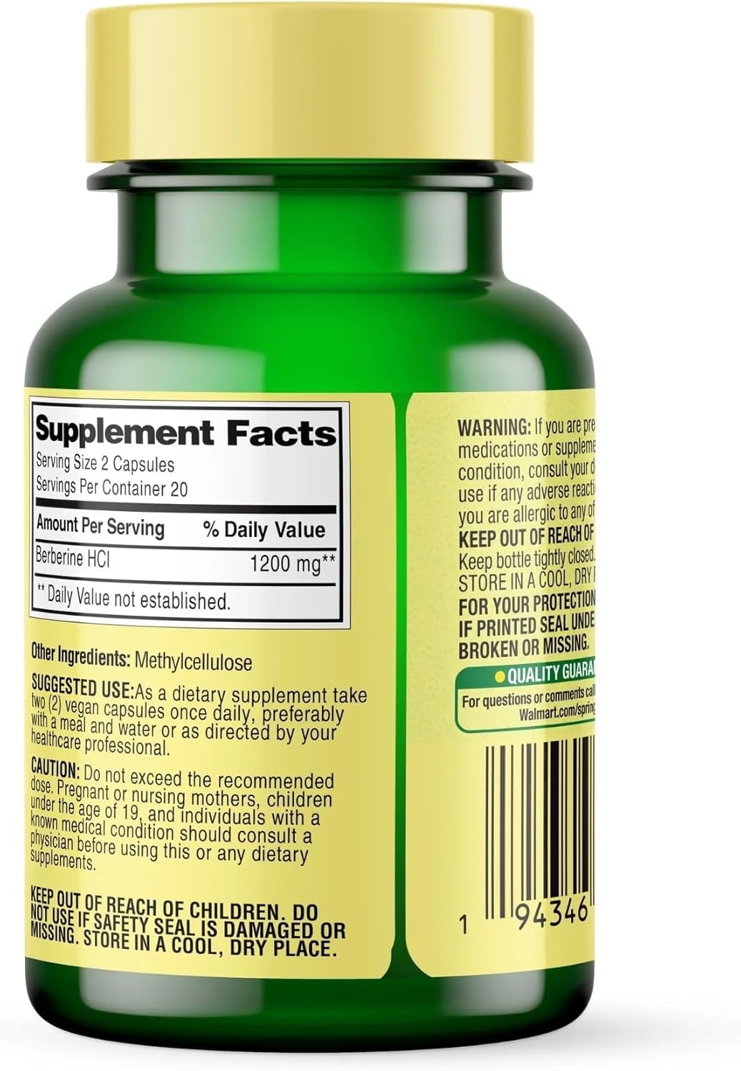Generic Berberine 1200 mg Capsule, 40 Count