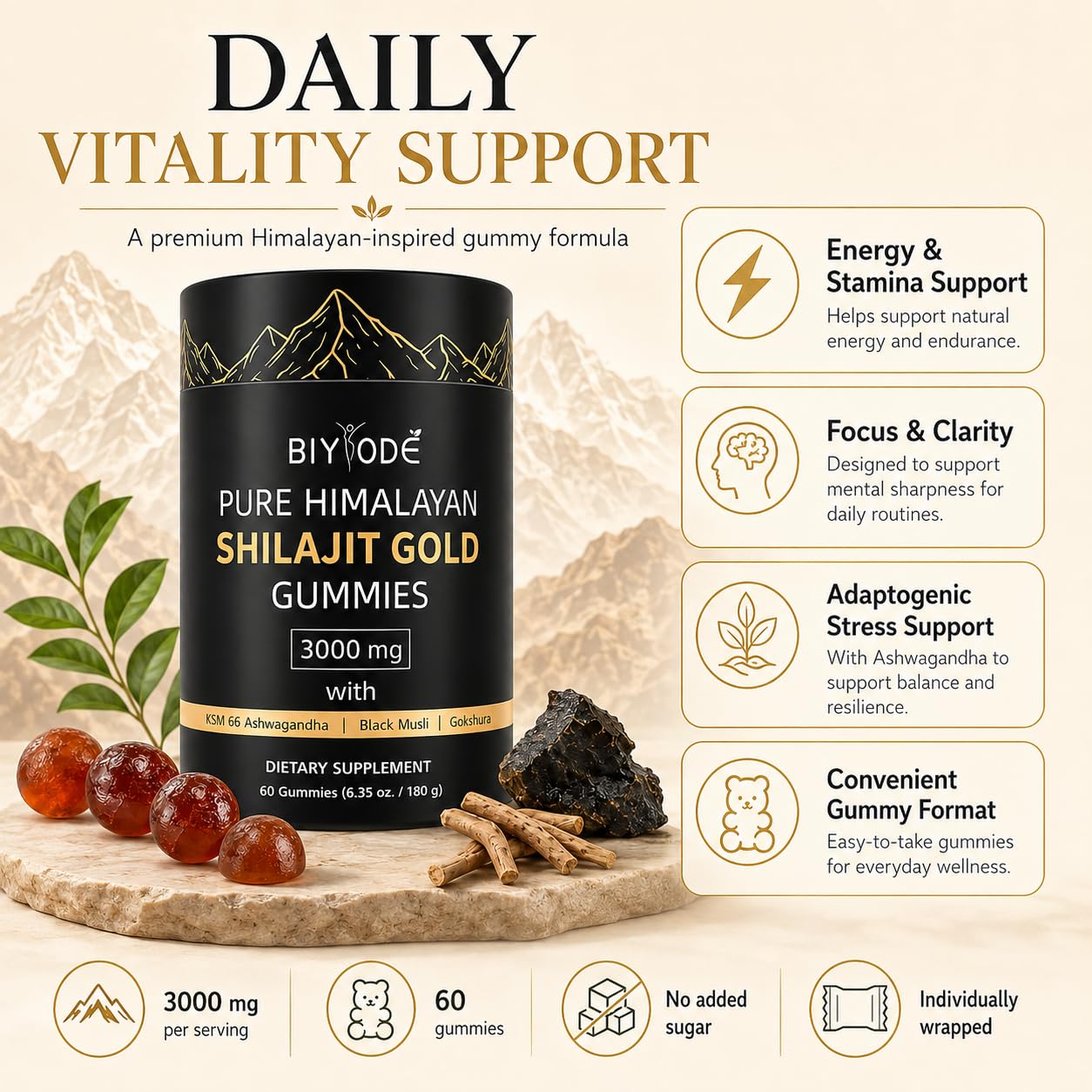 BIYODE Shilajit Gummies 60 Gummies