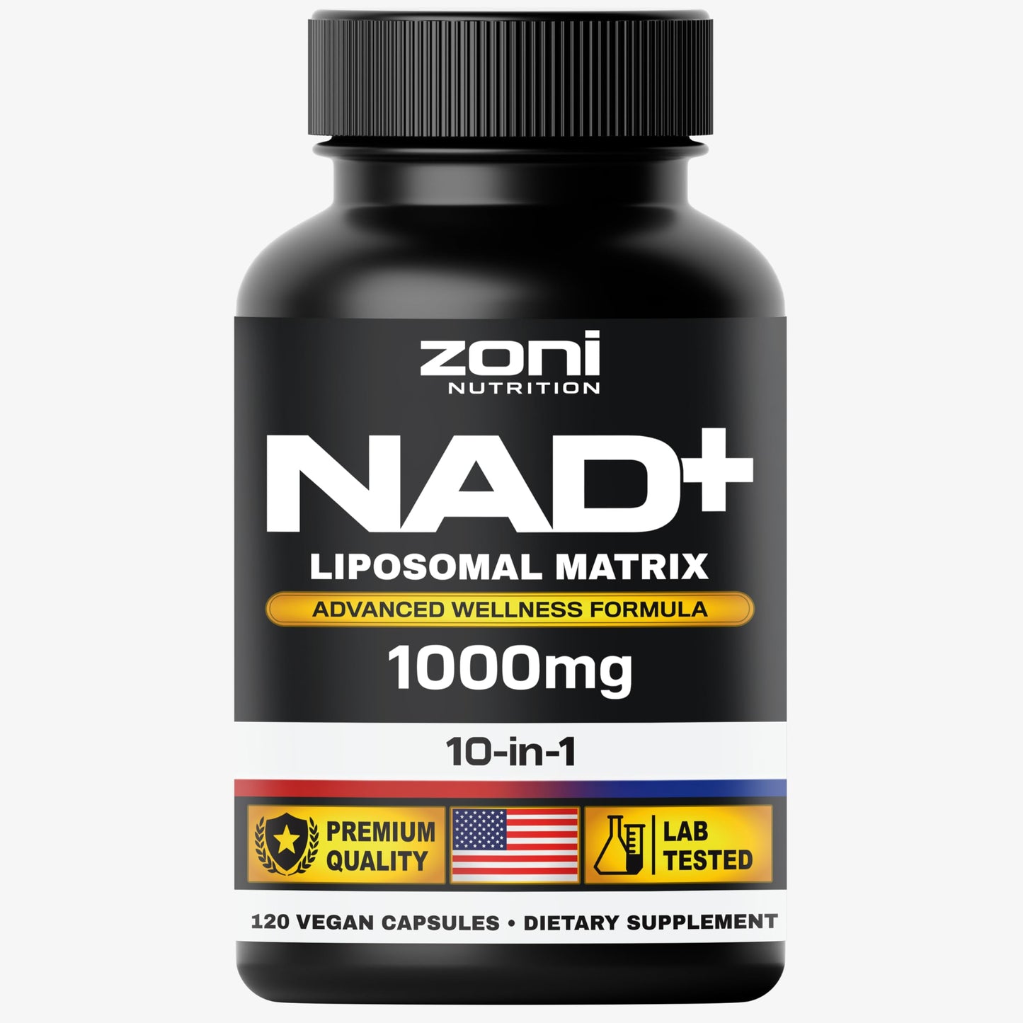 Zoni Nutrition NAD+ Supplement Liposomal Matrix Advanced Wellness Formula 1000mg 10-in-1, Trans-Resveratrol, TMG, Apigenin, PQQ, Vitamin B2, Vitamin B3, Vitamin B5, Vitamin B9, Vitamin B12, Men & Women 120 Capsules
