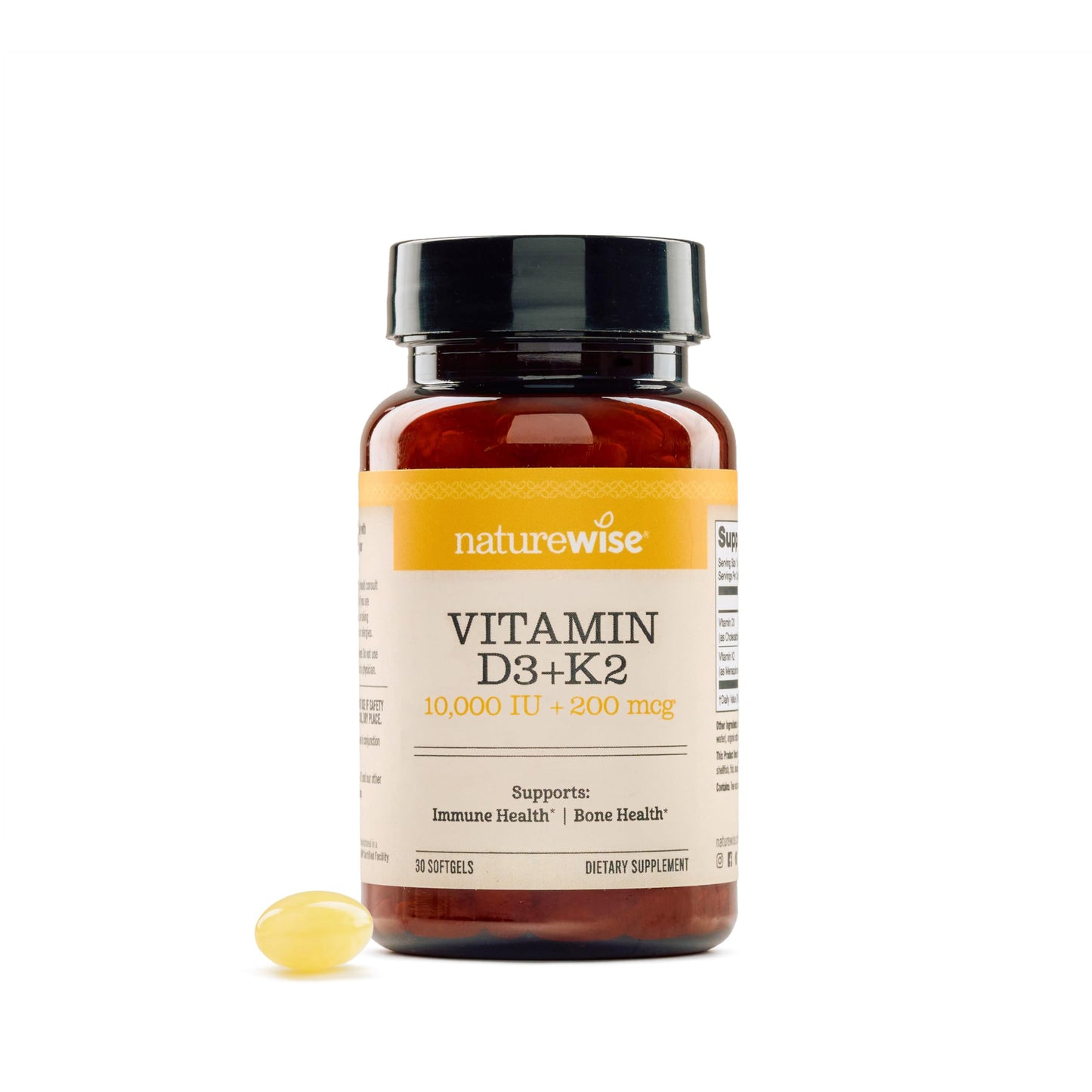NatureWise Vitamin D3 10000IU + K2 MK-7 200mcg Softgels, 30 Count