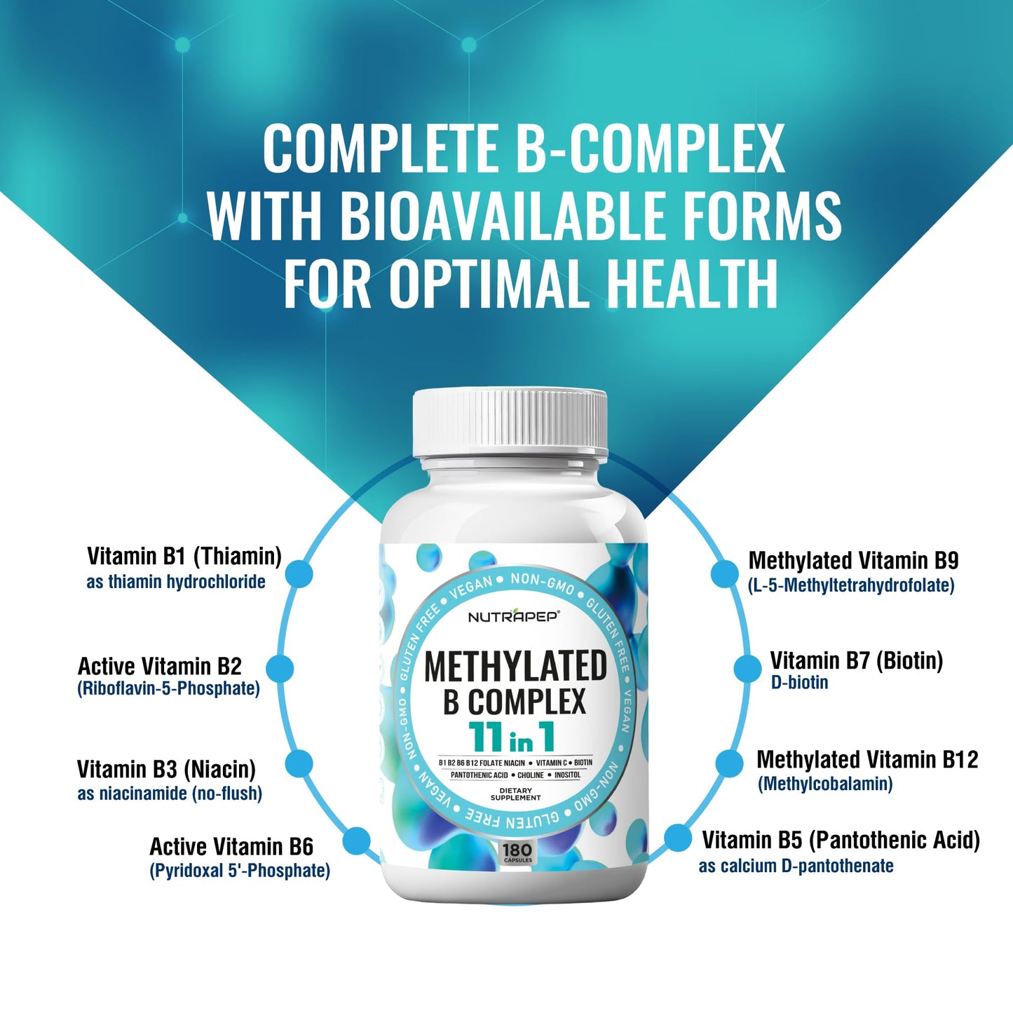 NutraPep Methylated B-Complex Multivitamin Capsule 180 Count