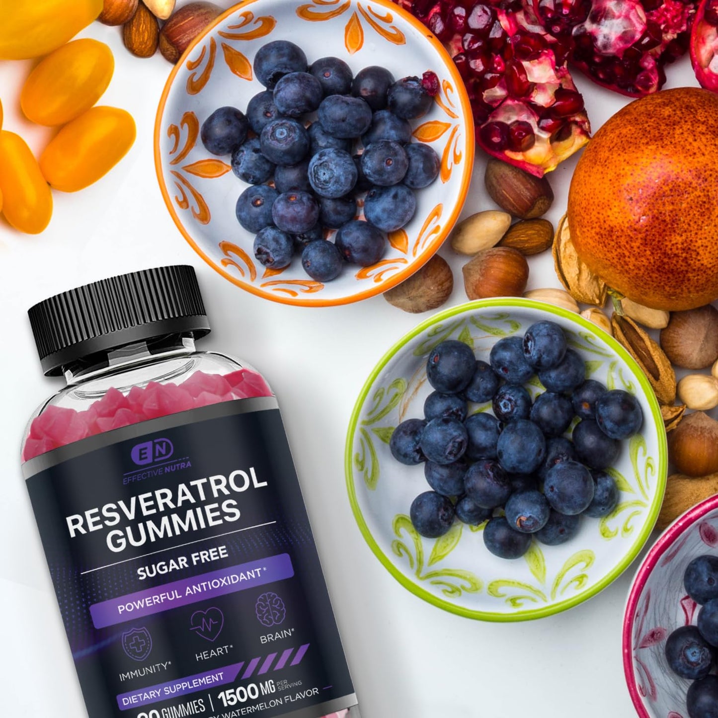 Effective Nutra Resveratrol Gummies 1500mg Raspberry Watermelon, 90 Count