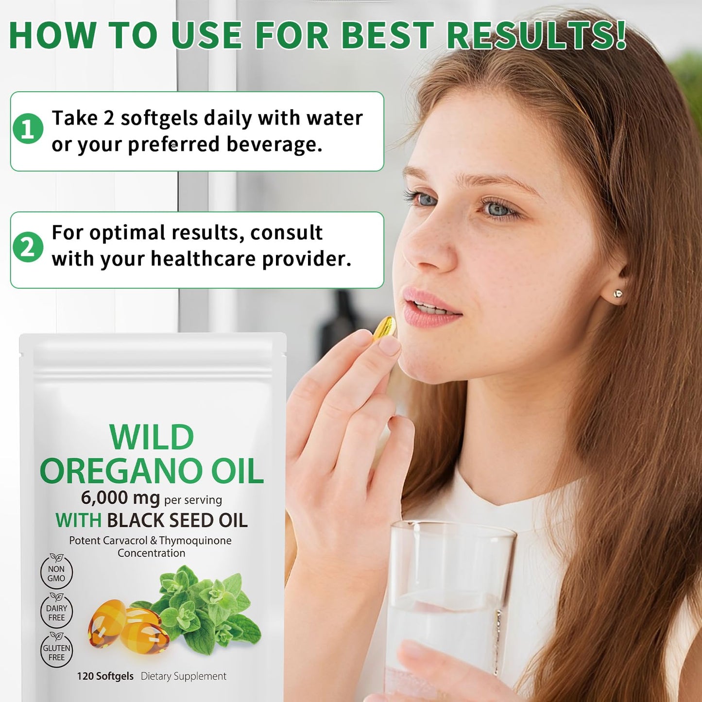 APCKFLEE Oil of Oregano Softgels 6000mg Capsule 120 Count
