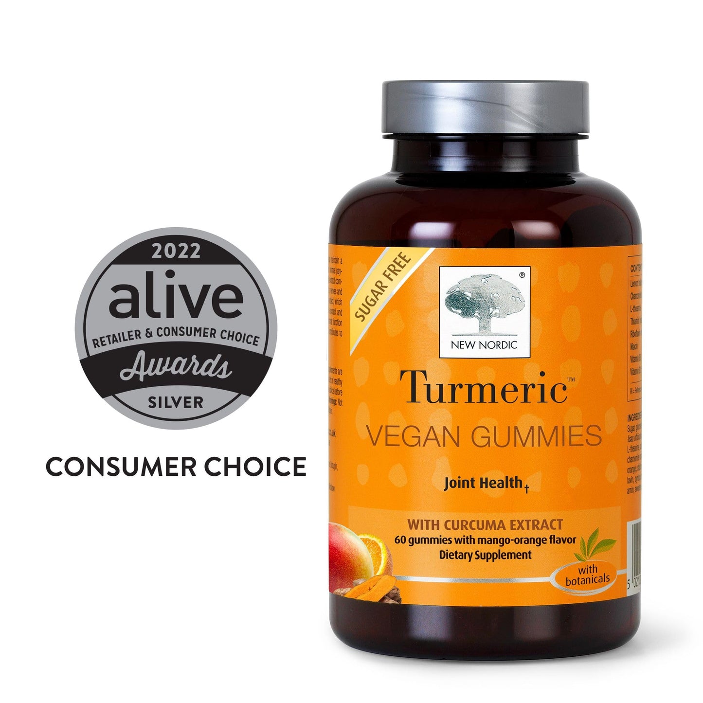 NEW NORDIC Turmeric Curcumin Gummies 300 mg Turmeric, Sugar Free, 60 Gummies