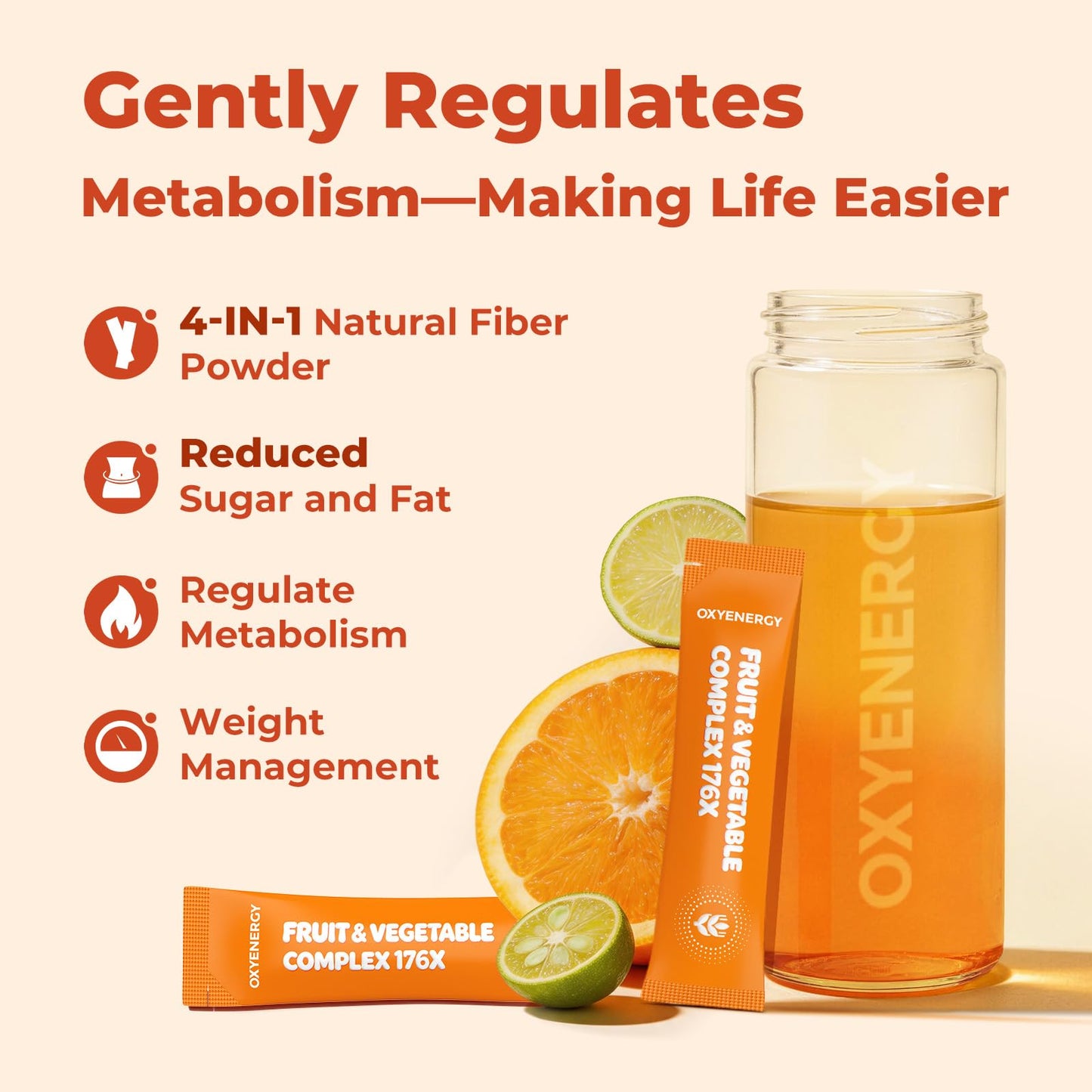 OxyEnergy Fiber Supplement Powder, 30 Packets, Orange Flavor