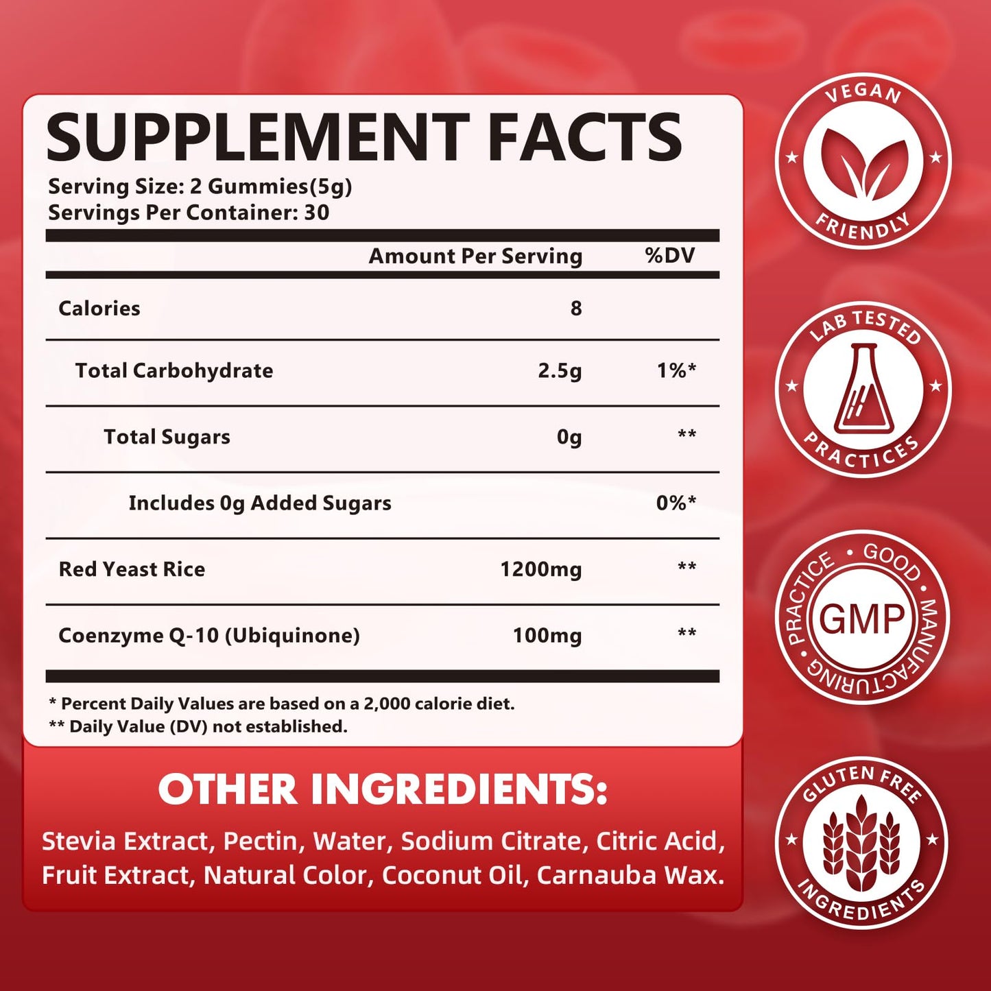 Youlikee Red Yeast Rice Gummies 1200mg with CoQ10, Red Yeast Rice Supplement, 120 Count