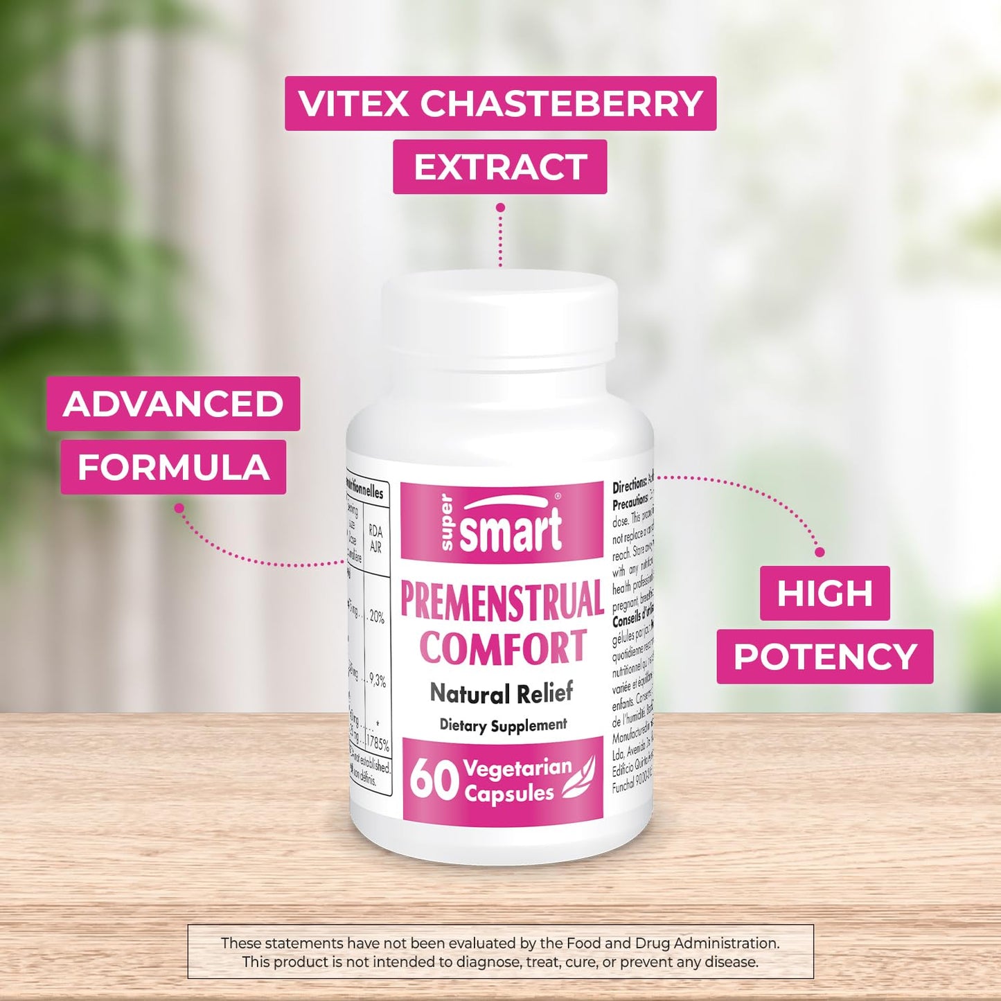 Supersmart Premenstrual Comfort (Advanced Formula) Vitex Chasteberry Supplement for Women - Vitex Agnus-Castus & Vitamin B6, 60 Vegetarian Capsules