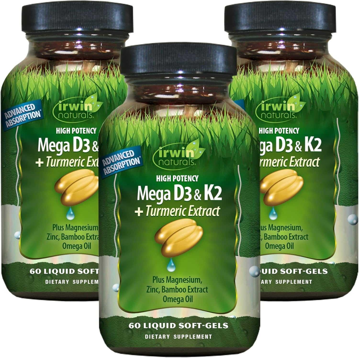 Irwin Naturals High Potency Mega D3 & K2 + Turmeric Extract Soft-Gels 3 Pack