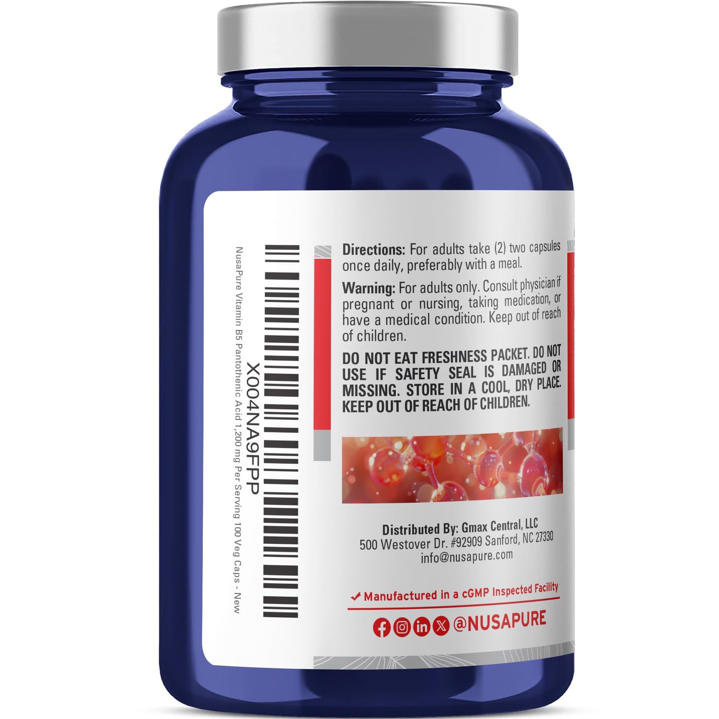 NusaPure Vitamin B5 Pantothenic Acid Capsules, 100 Count