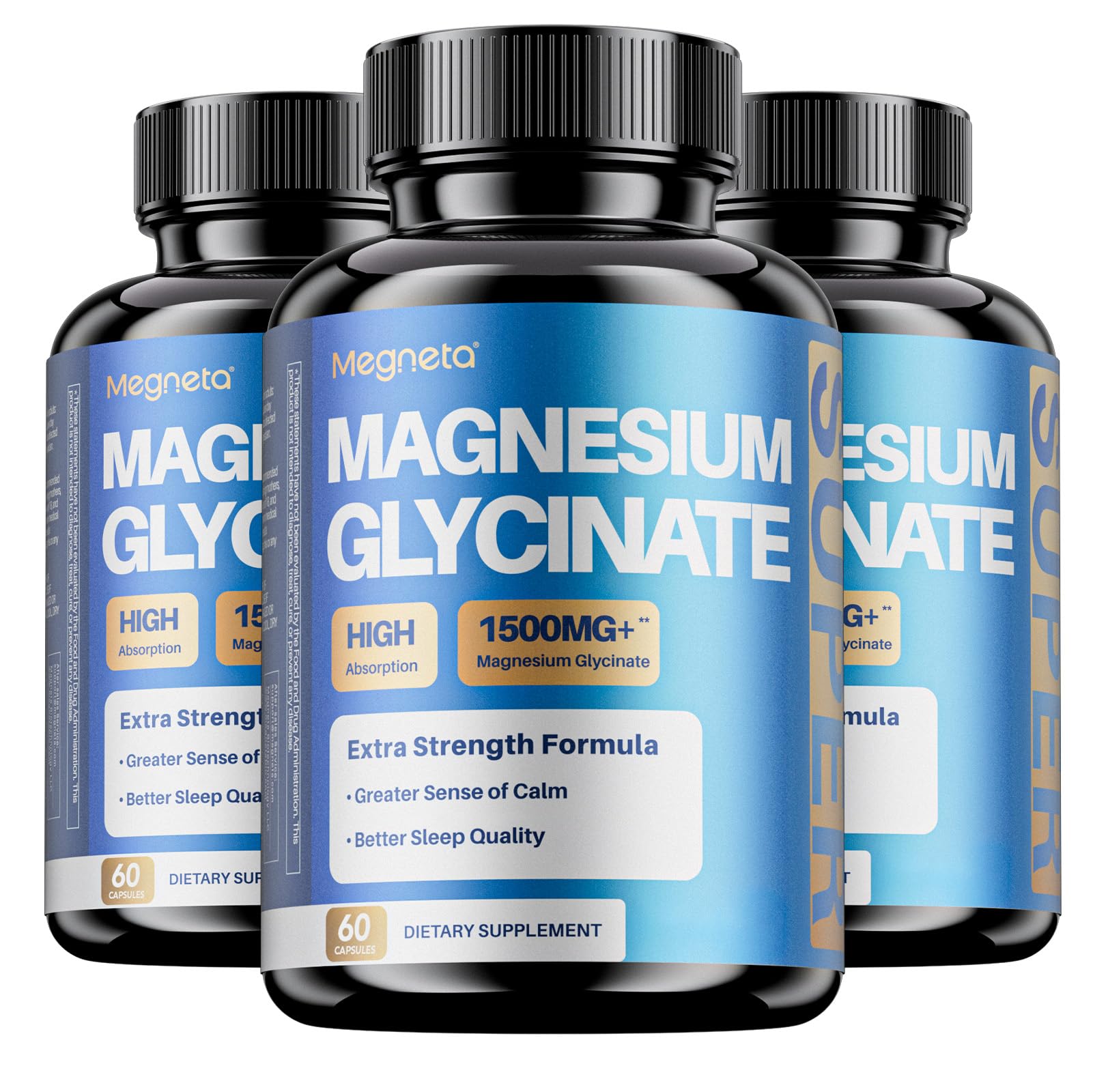 MEGNETA Magnesium Glycinate High Absorption Magnesium Supplement with Vitamin B6, D3 & Black Pepper Capsules 180