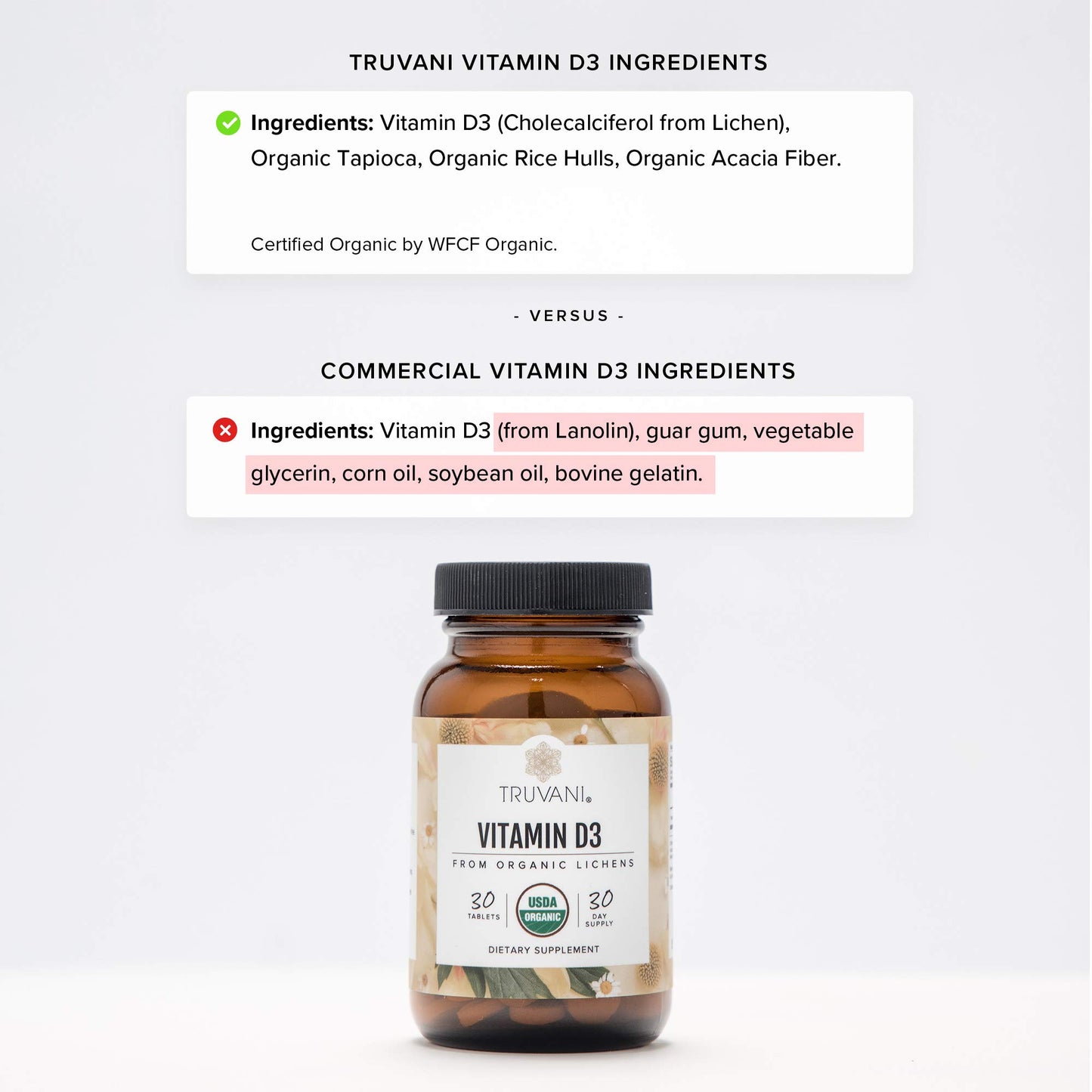 Truvani Organic Vitamin D3 Capsules, 30 Count