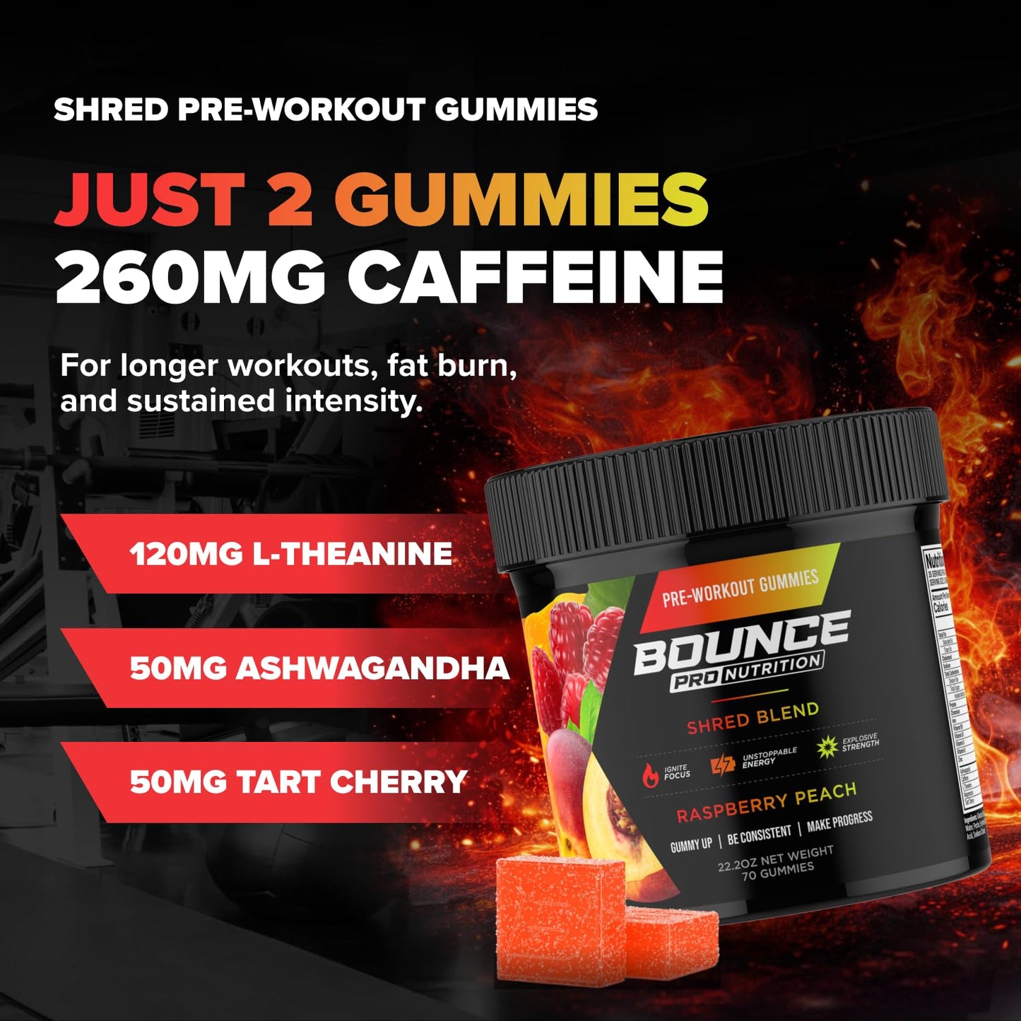 Bounce Pro Shred Blend Pre Workout Gummies, 70 Count
