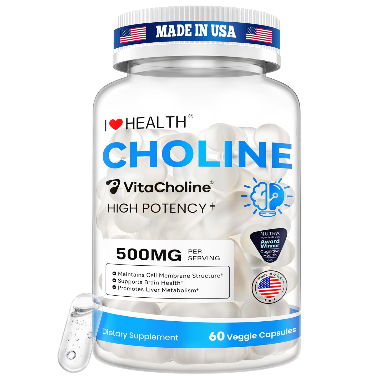 I LOVE HEALTH VitaCholine 500mg Capsules, 60 Count