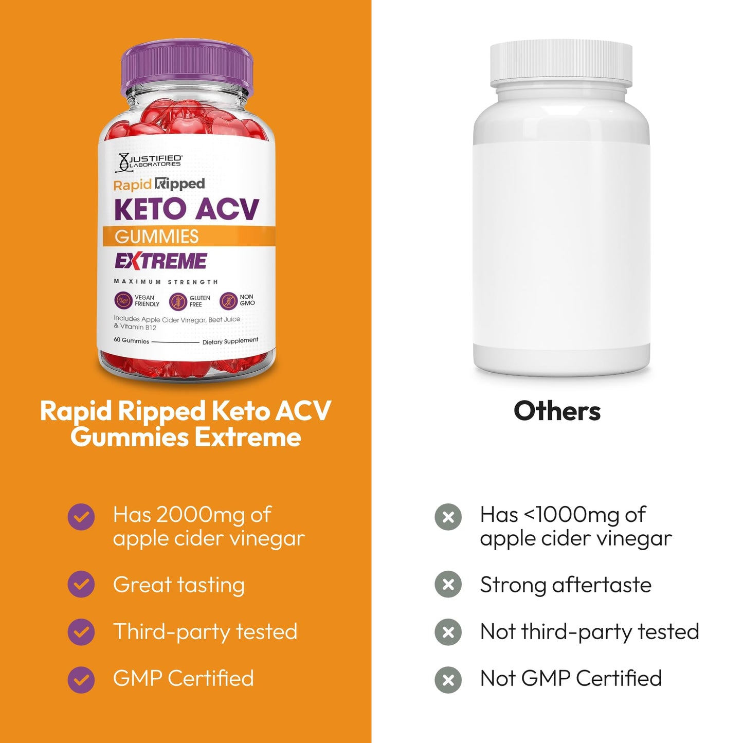 Justified Laboratories Rapid Ripped Keto ACV Gummies Extreme 180 Gummies