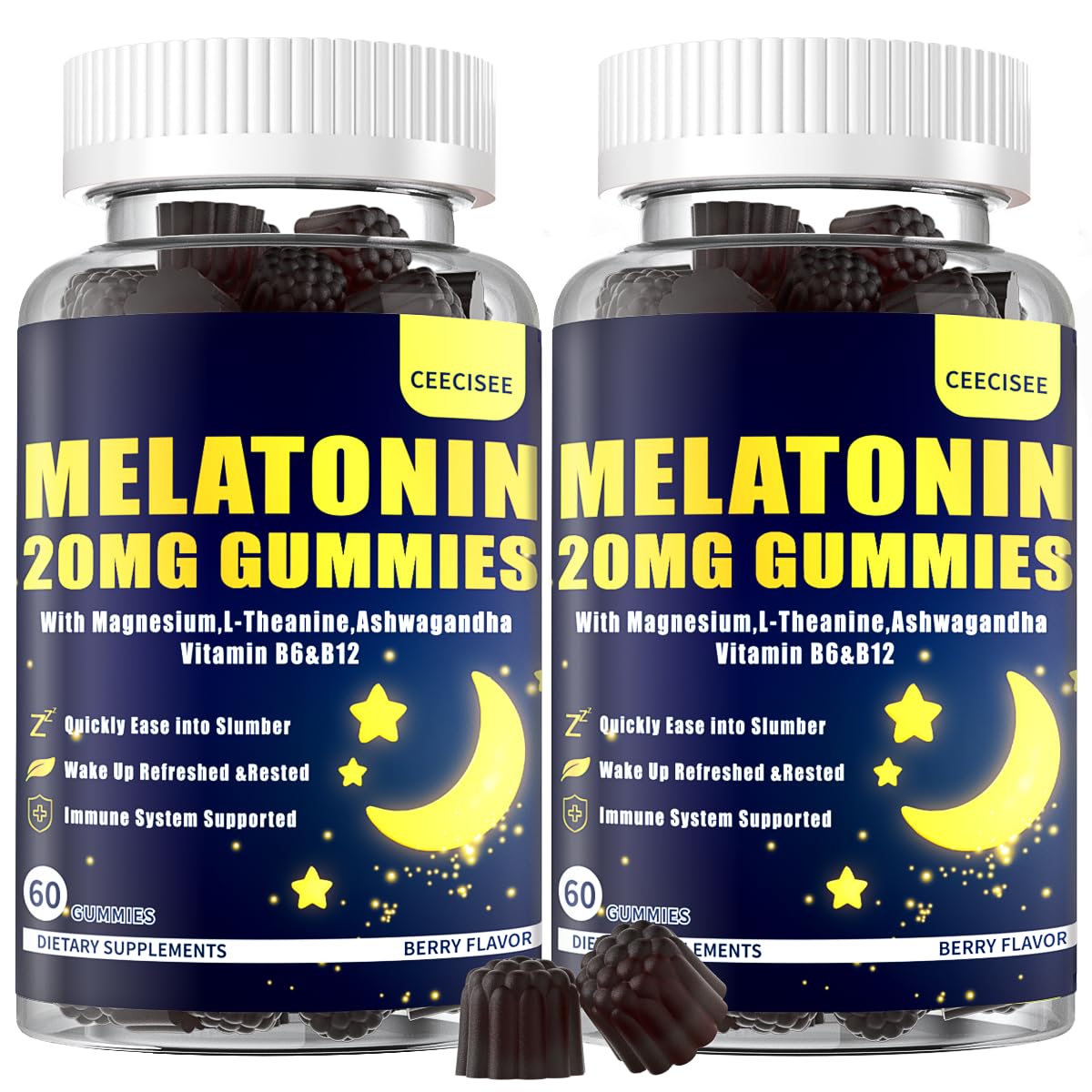 Ceecisee Melatonin Gummies 20mg Extra Strength 11-In-1 (Ashwagandha, Magnesium, L-Theanine, Chamomile, Vitamin B6, B12) Sugar Free Vegan for Travel, 120 Gummies