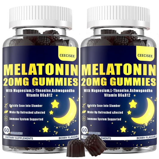 Ceecisee Melatonin Gummies 20mg Extra Strength 11-In-1 (Ashwagandha, Magnesium, L-Theanine, Chamomile, Vitamin B6, B12) Sugar Free Vegan for Travel, 120 Gummies