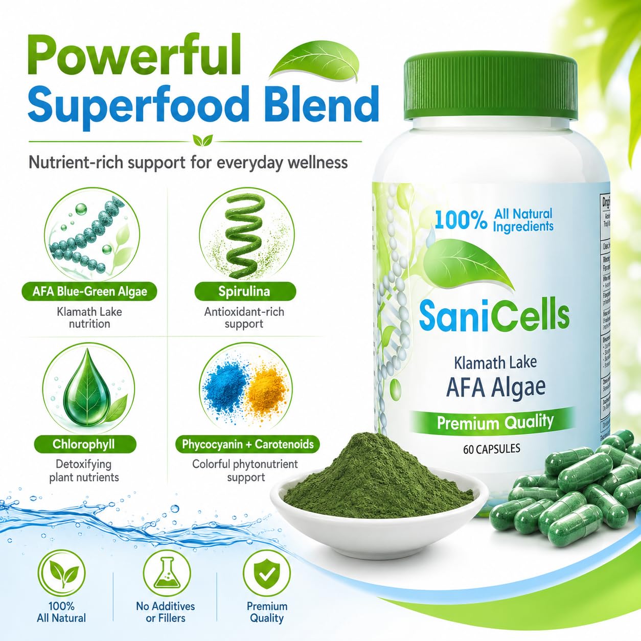 TROYA Sani Cells AFA Blue-Green Algae Capsules 60 Count