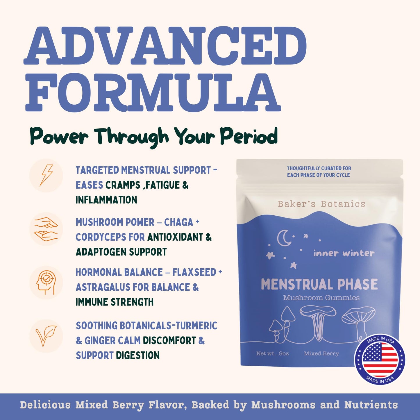 Baker's Botanics Menstrual Mushroom Gummies 3 Pack