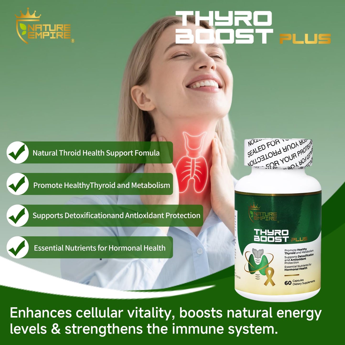 NATUREMPIRE Thyroid Support Supplement 19-in-1 Capsules, 60 Capsules