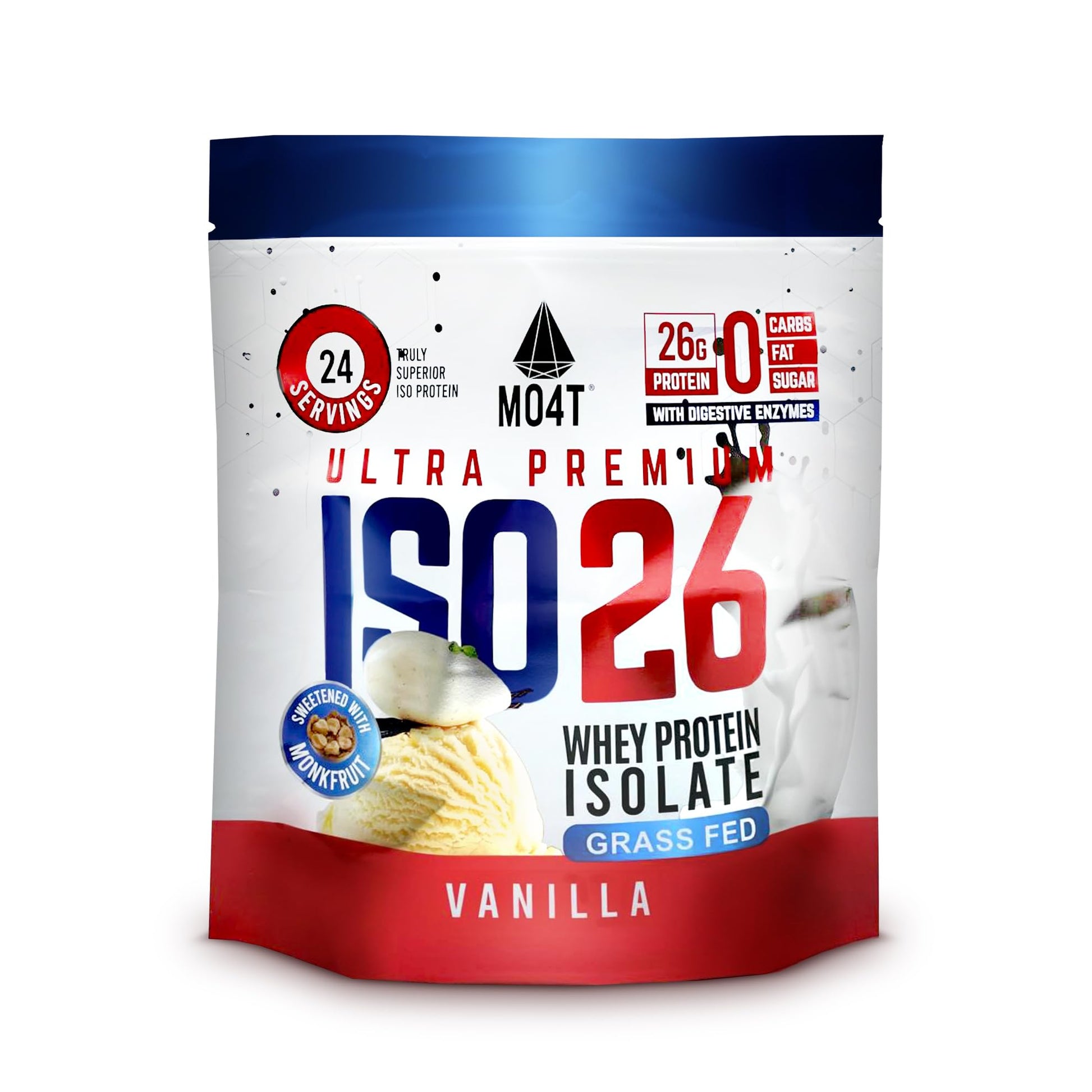 MOMOF4TRANSFORM ISO26 Grass Fed Whey Protein Isolate Powder Vanilla, 25.6