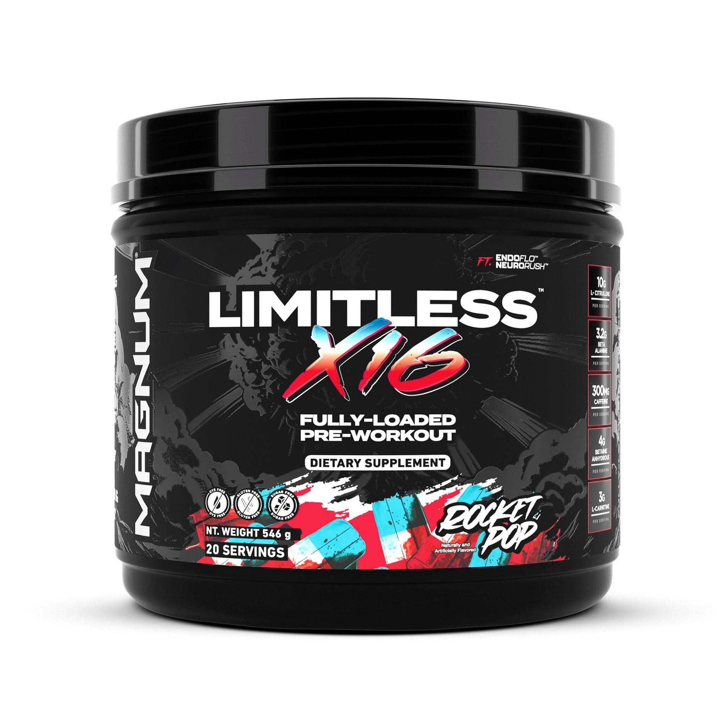 Magnum Limitless X16 Pre-Workout Powder Rocket Pop, 40 Servings