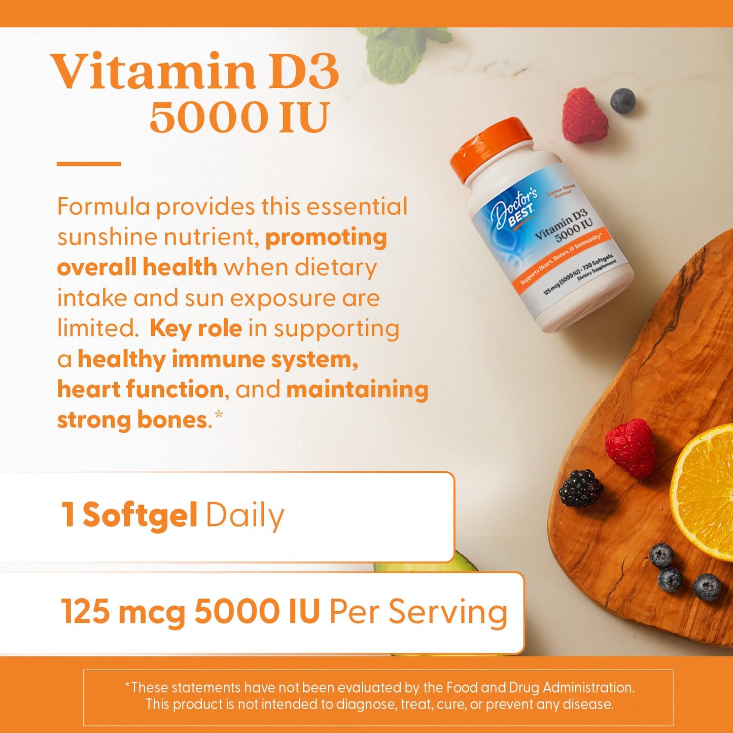 Doctor's Best Vitamin D3 5000 IU Softgels 720 Count