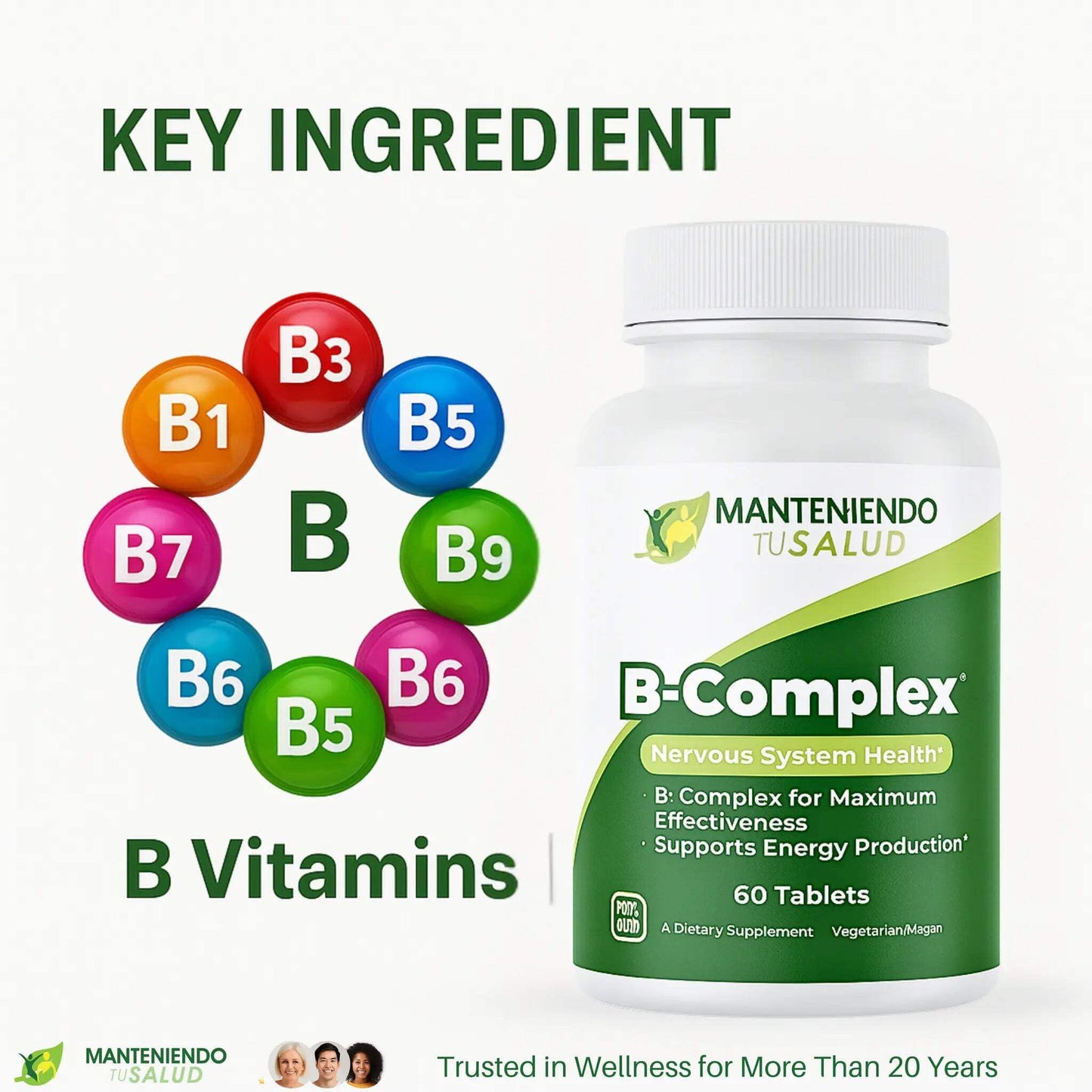 Manteniendo Tu Salud B-Complex Energy Production Vitamin Supplement 60 Tablets