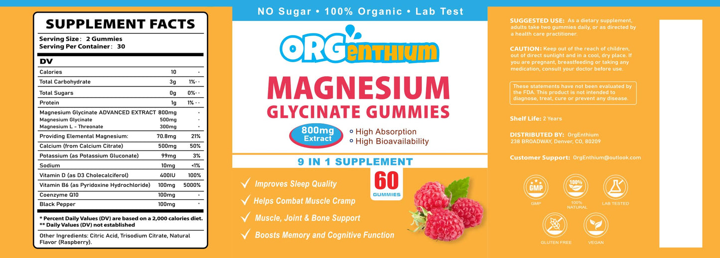 OrgEnthium Magnesium Glycinate Gummies 300 Count