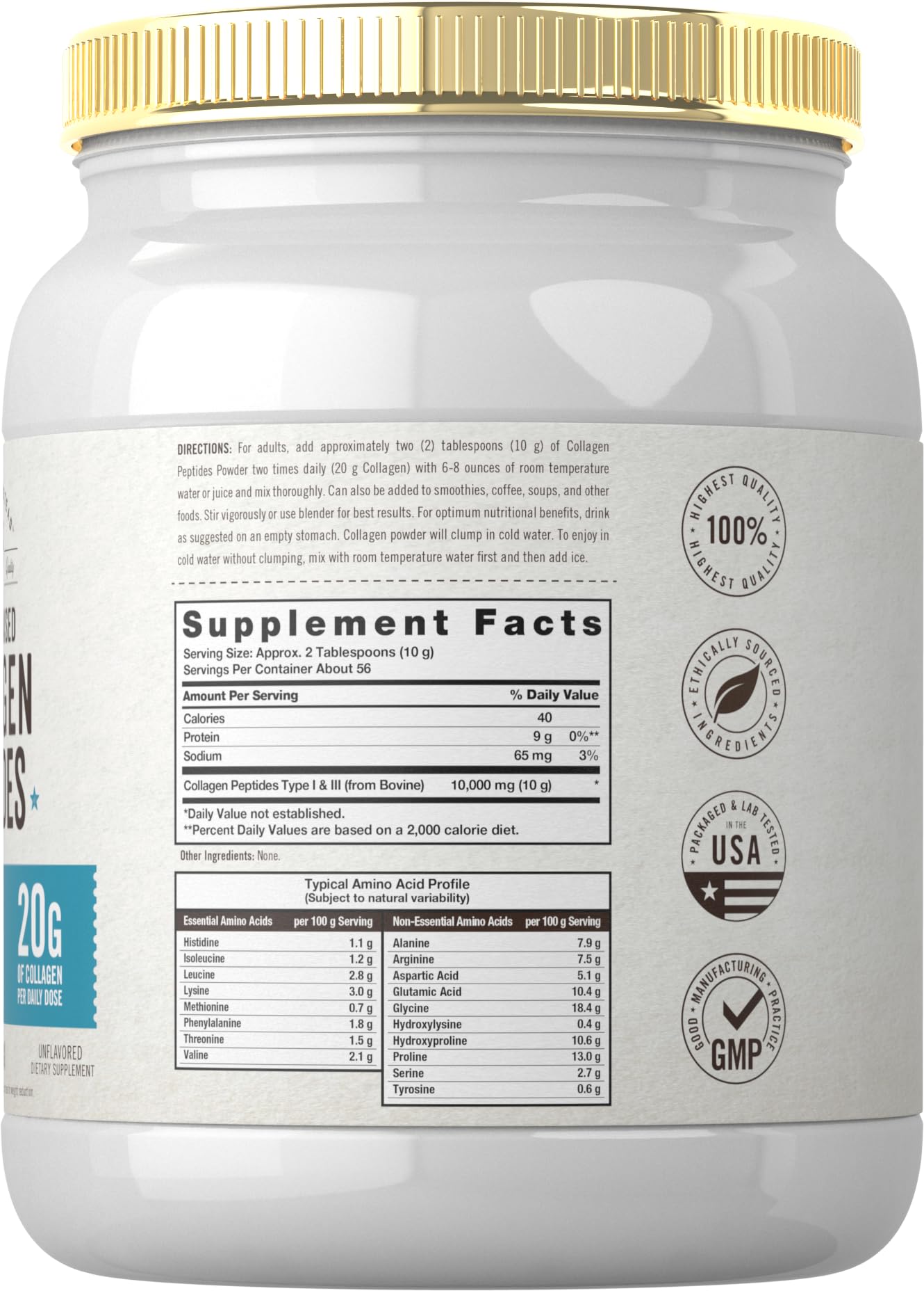 Carlyle Grass Fed Collagen Peptides Powder, 20oz, 20g per daily dose