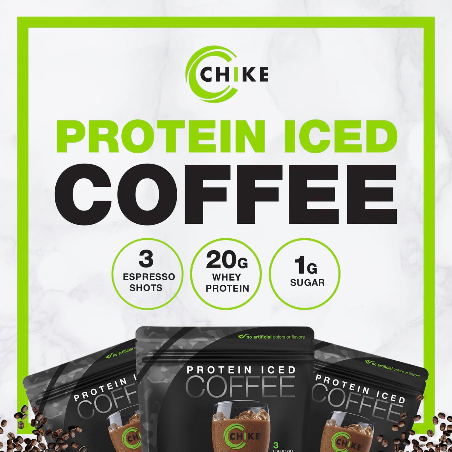 CHIKE Triple Shot Espresso & Cream Protein Iced Coffee Powder 15.8 Ounce