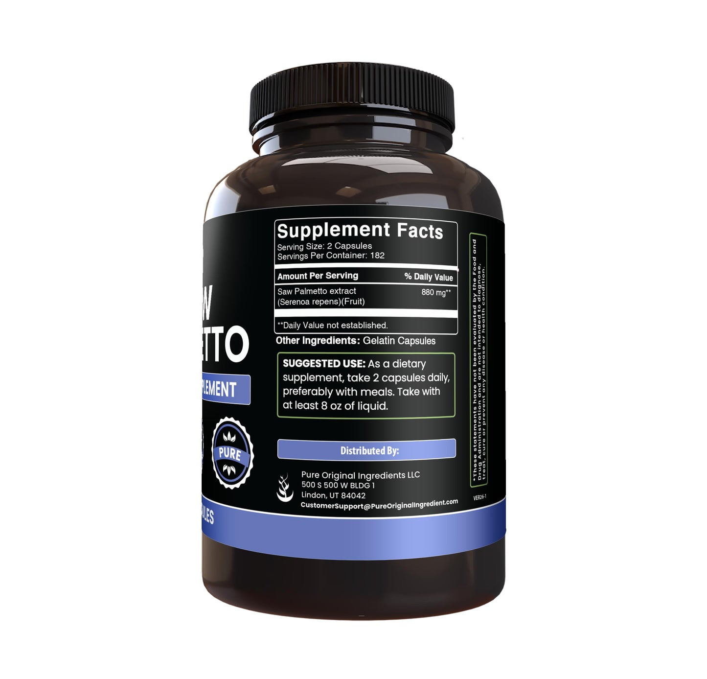 PURE ORIGINAL INGREDIENTS Saw Palmetto Capsules 365
