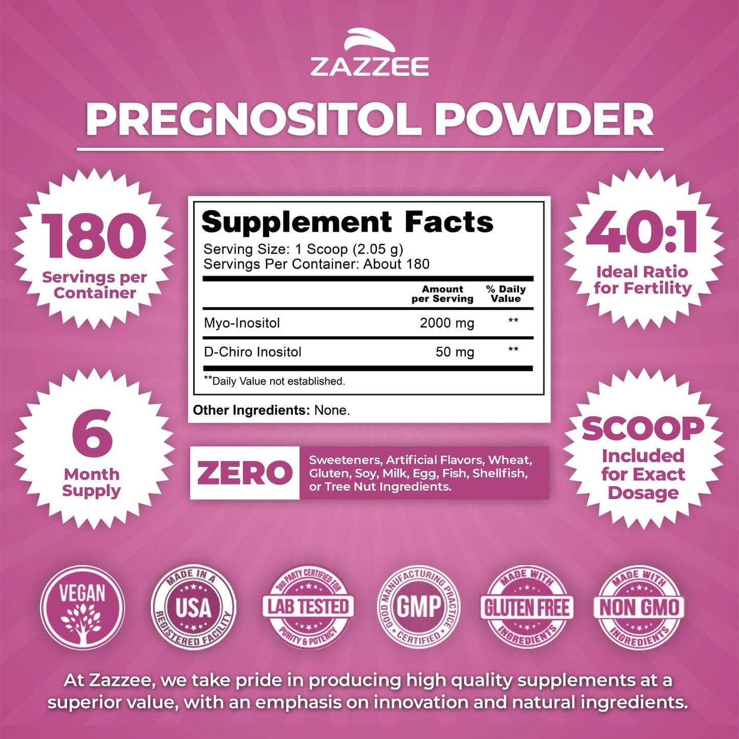 Zazzee PREGNOSITOL Powder, 16.62 oz